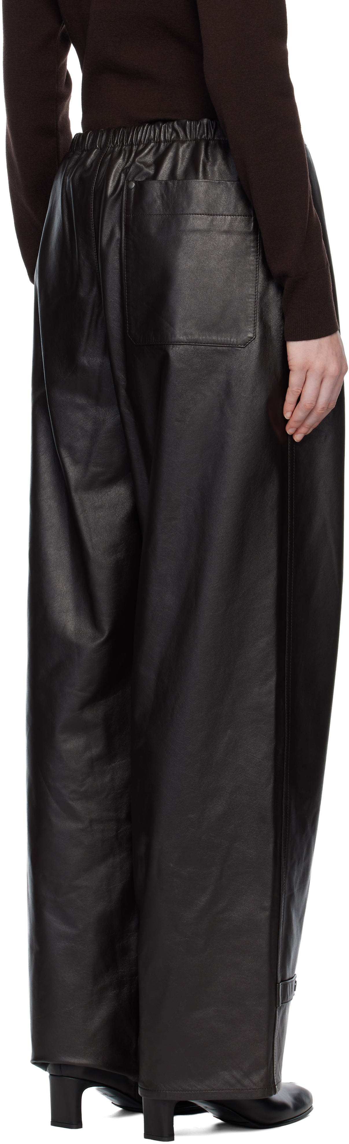Lemaire Brown Soft Leather Trousers In Black