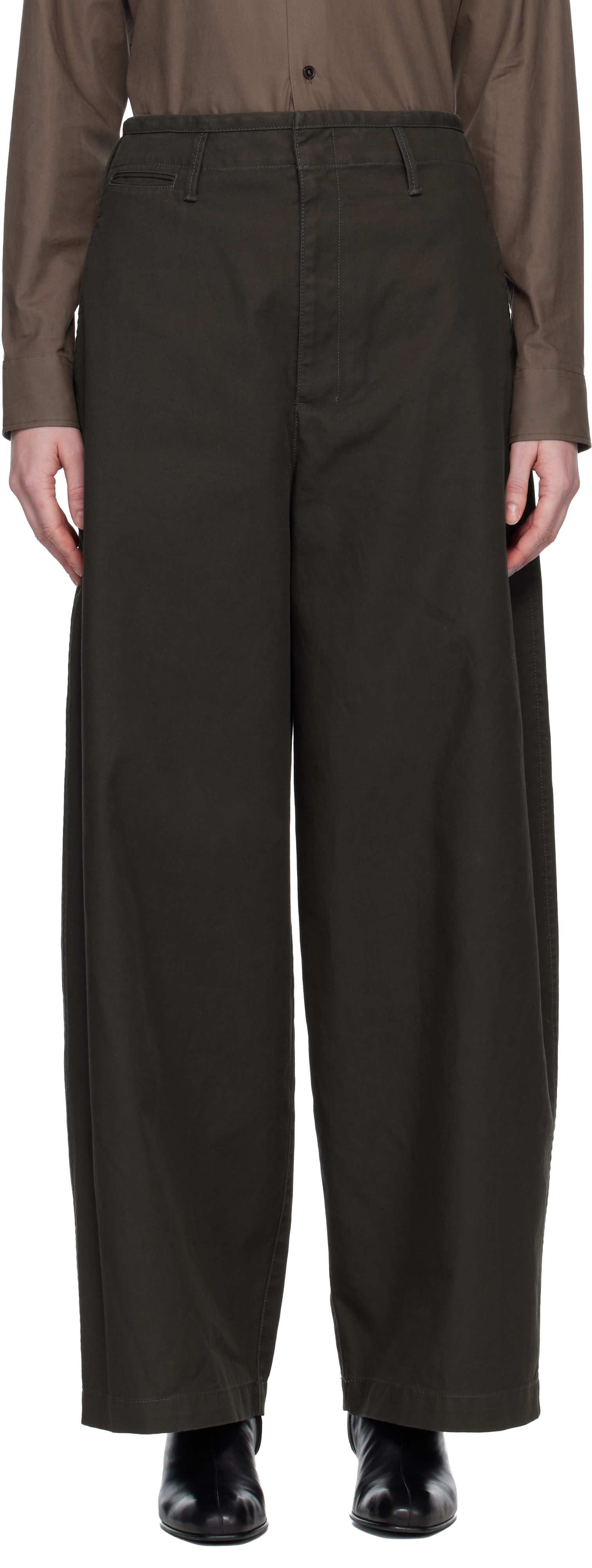 Lemaire Brown Large Chino Trousers In Brown