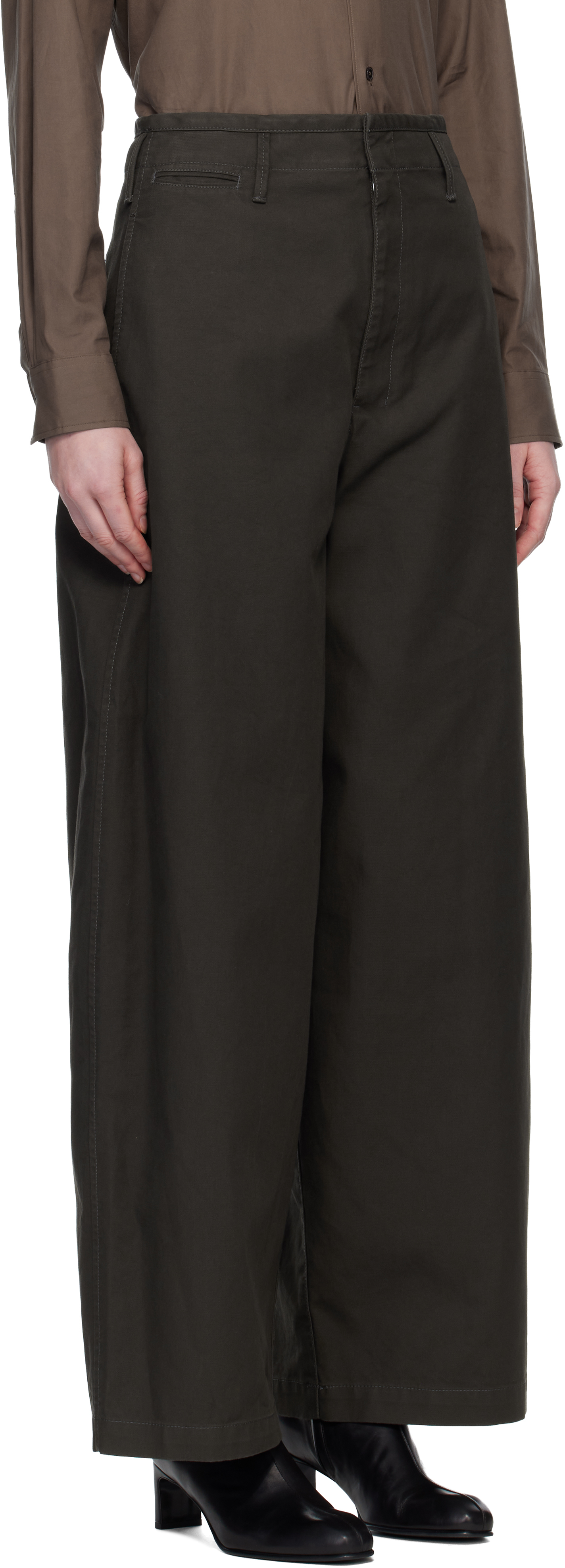 Lemaire Brown Large Chino Trousers In Brown