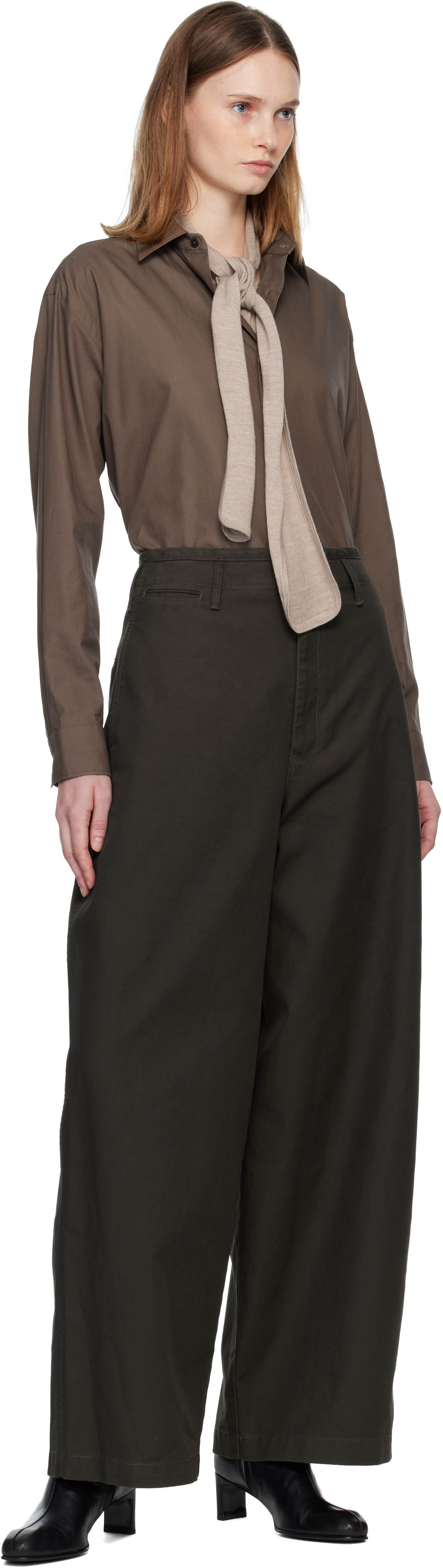 Lemaire Brown Large Chino Trousers In Brown