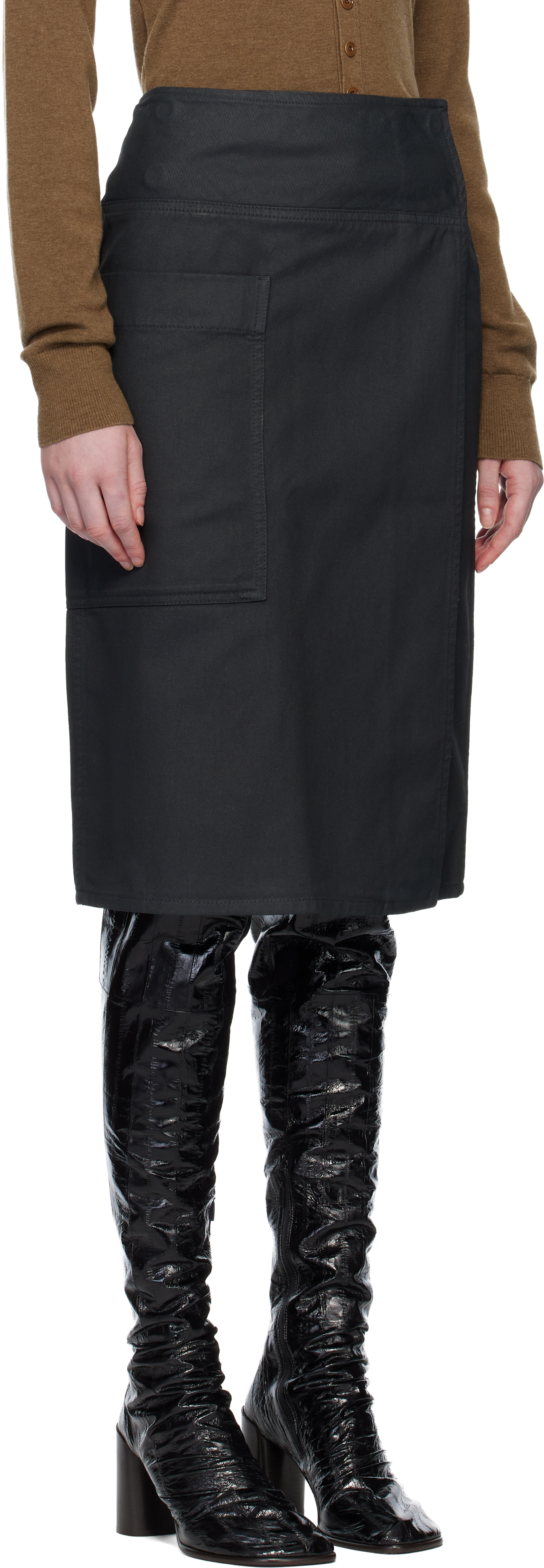 Lemaire Gray Apron Denim Midi Skirt