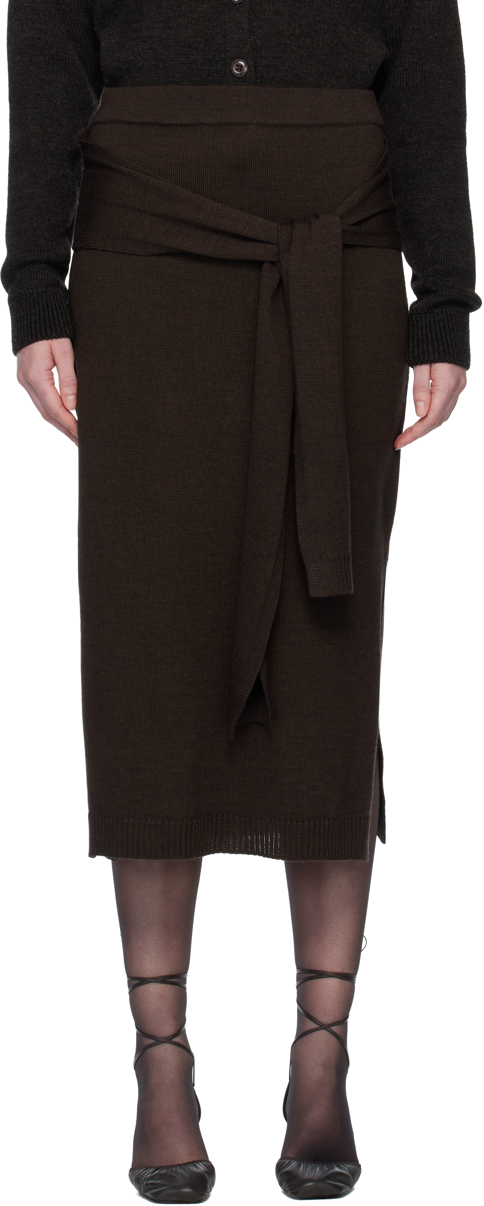 Lemaire Brown Trompe L'oeil Midi Skirt