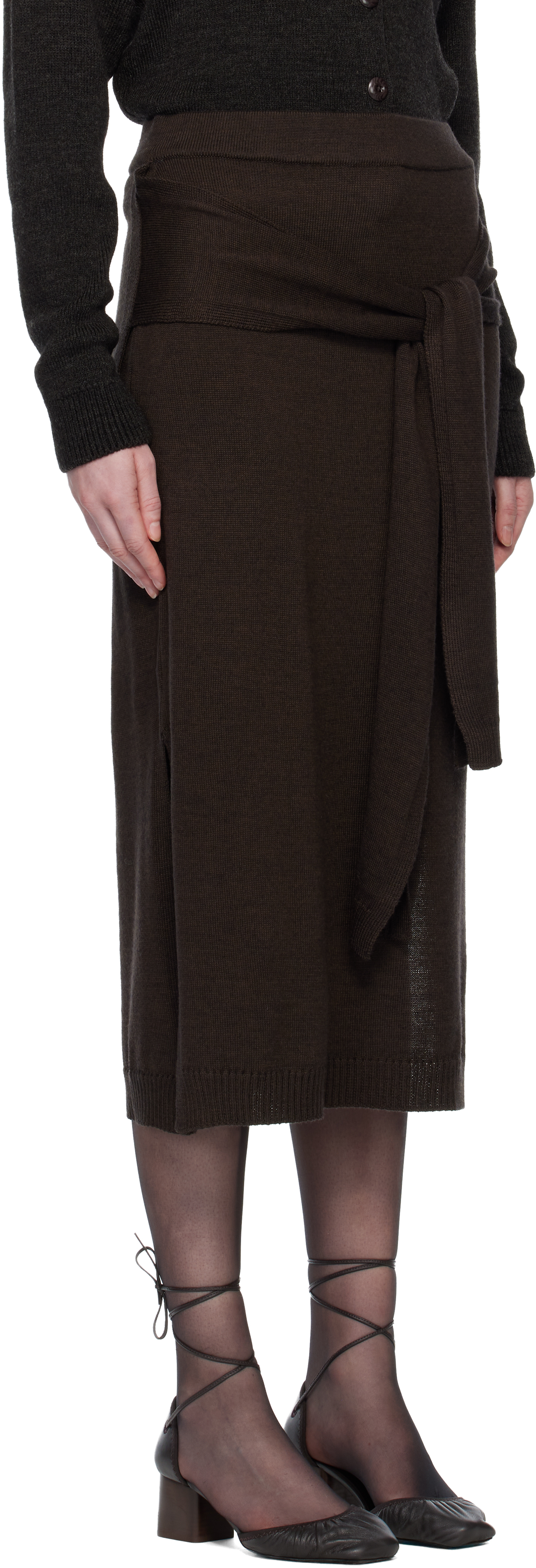 Lemaire Brown Trompe L'oeil Midi Skirt