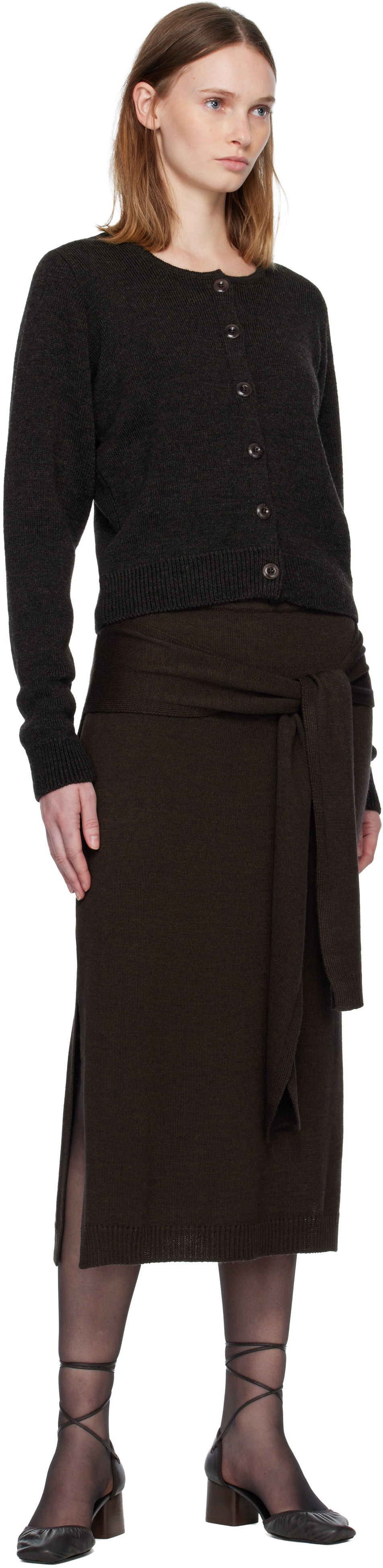 Lemaire Brown Trompe L'oeil Midi Skirt