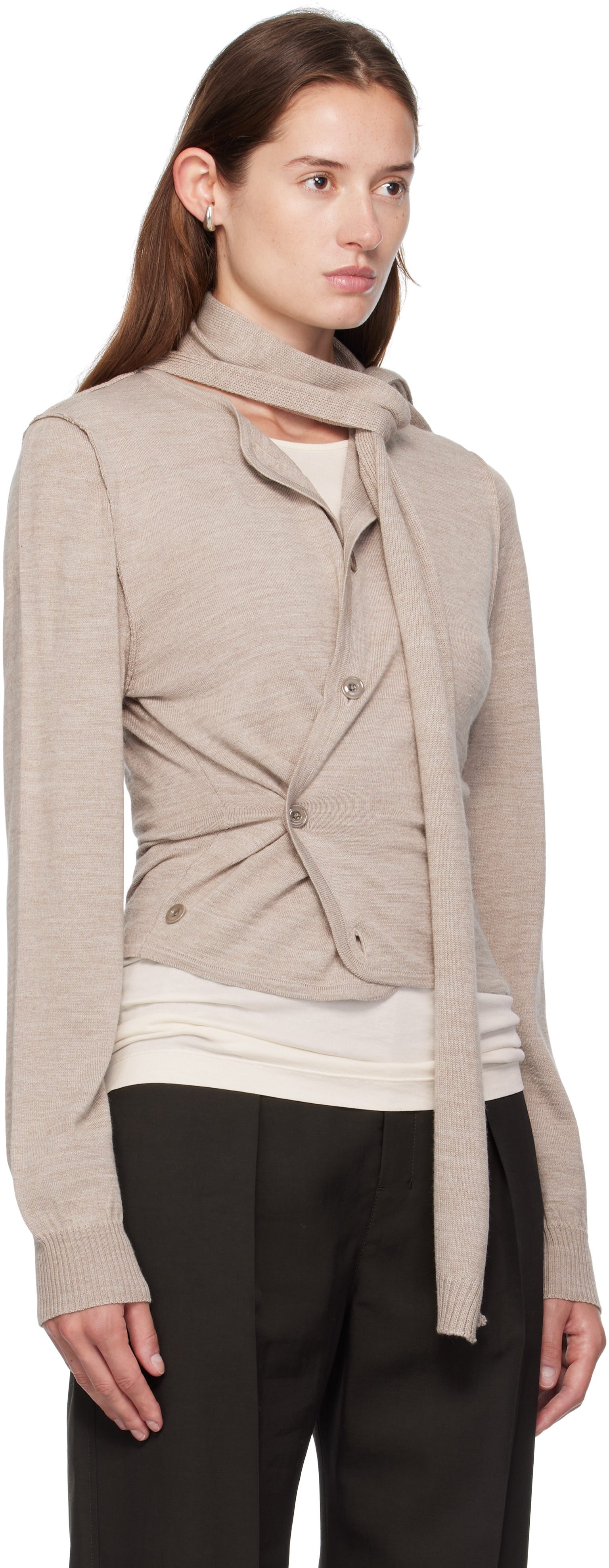 Lemaire Twisted Cardigan With Scarf In Neutral