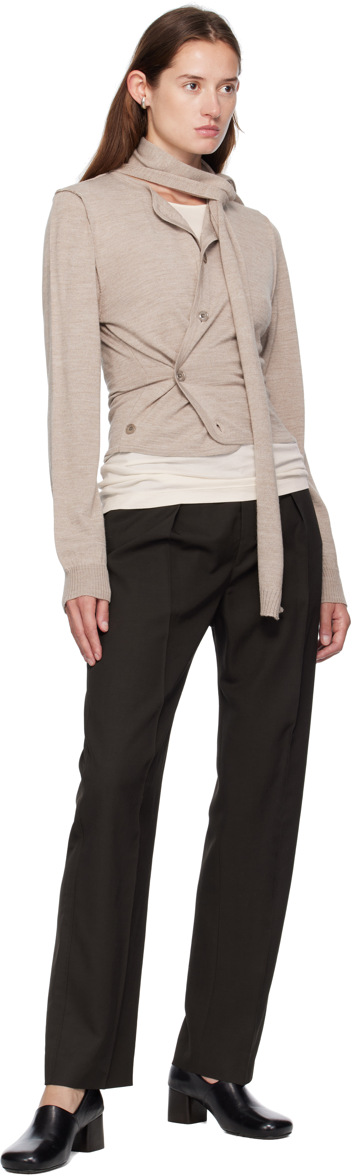Lemaire Twisted Cardigan With Scarf In Neutral