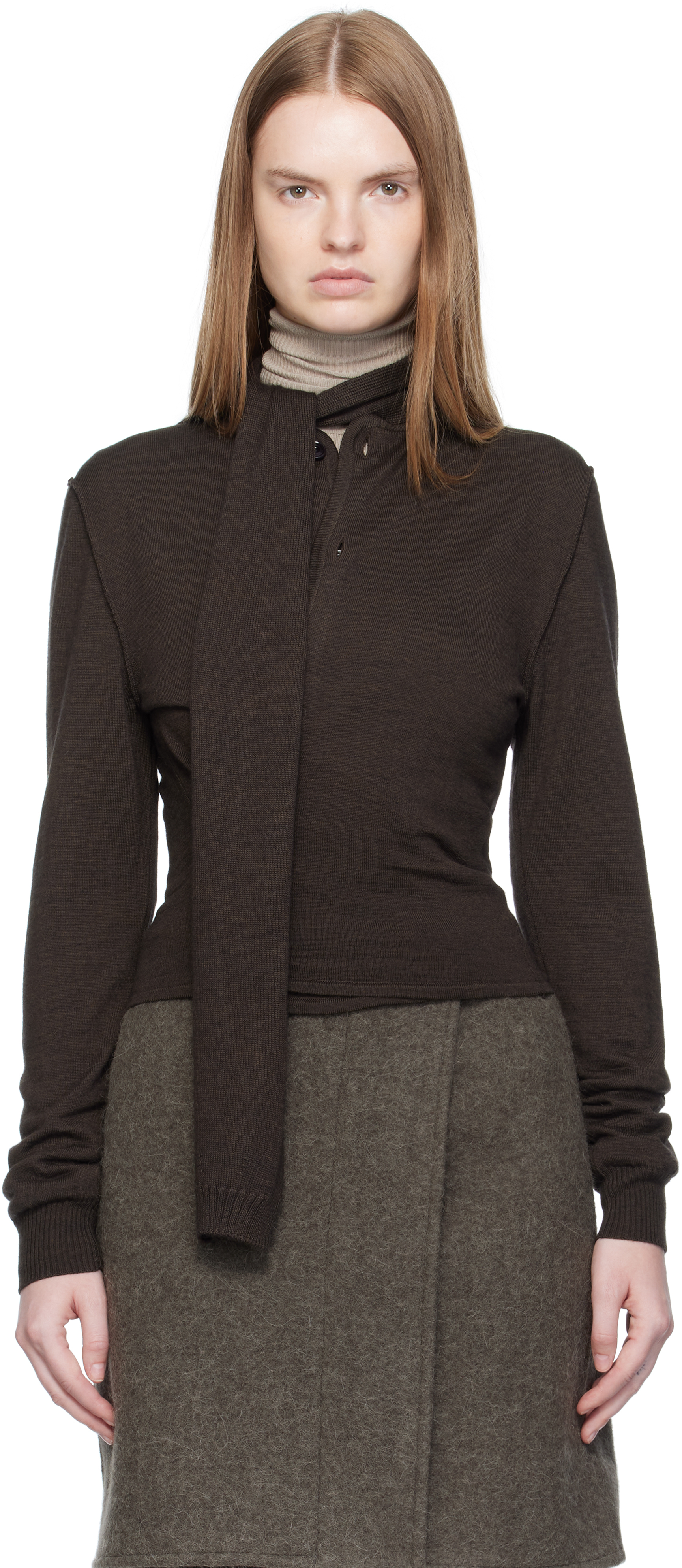 LEMAIRE: Brown Twisted Scarf Cardigan | SSENSE