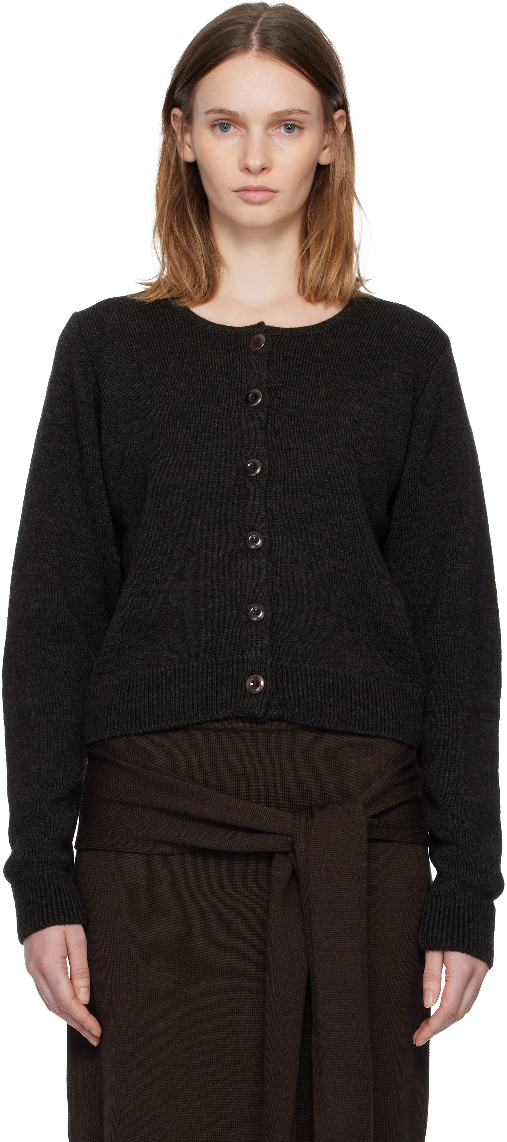 Brown Ribbed Cardigan by LEMAIRE on Sale