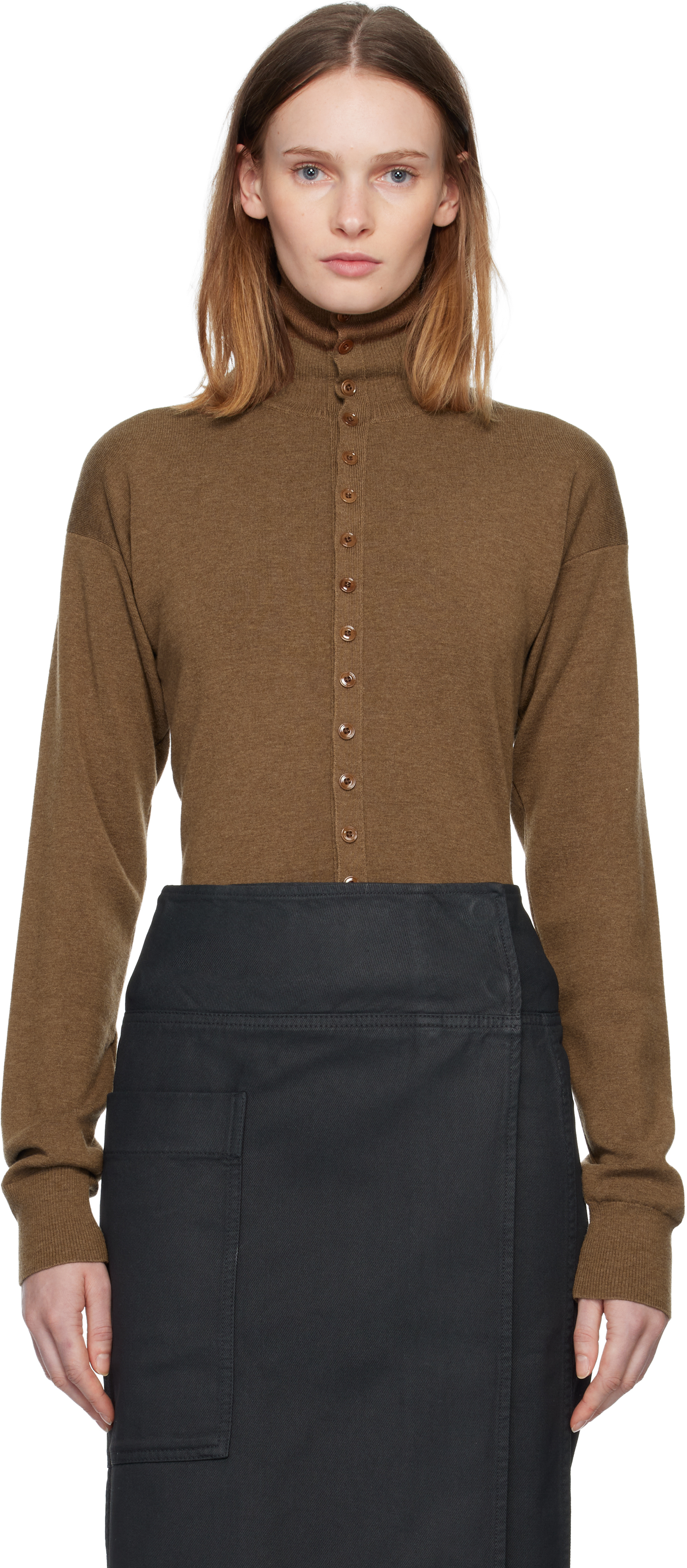 Lemaire Brown Buttoned Fitted Cardigan In Brown