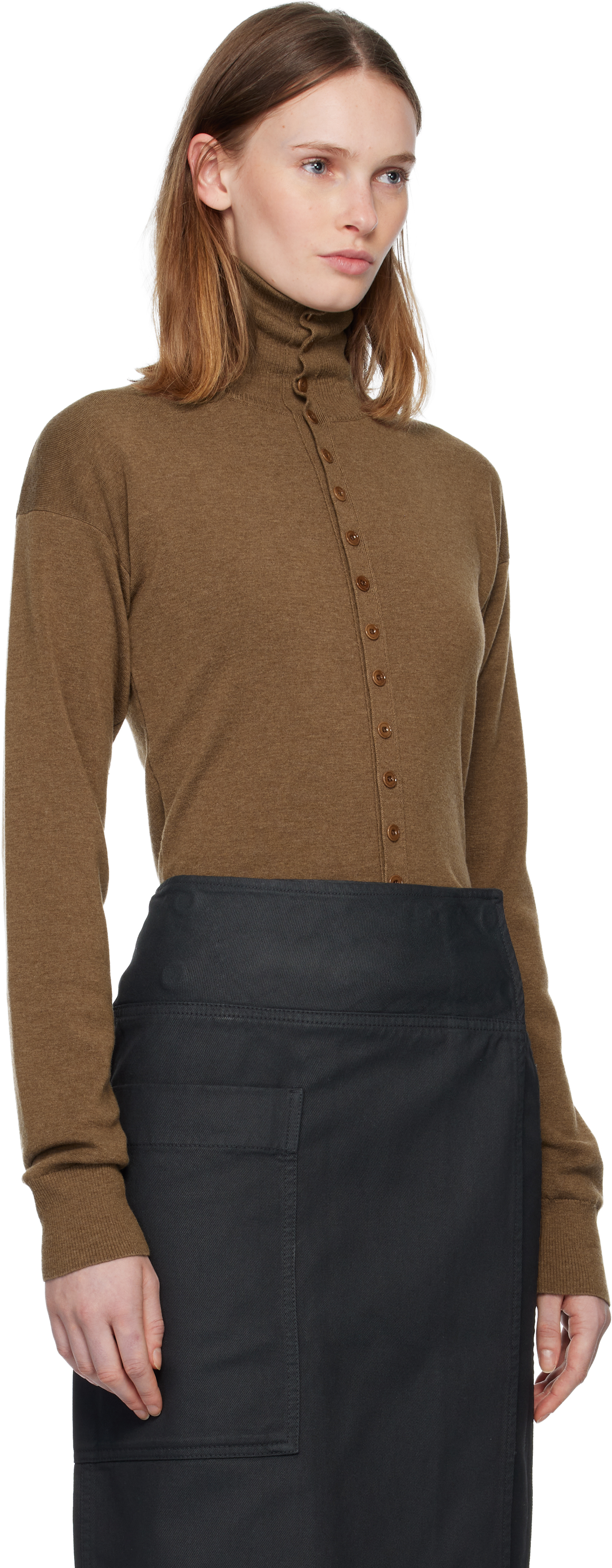 Lemaire Brown Buttoned Fitted Cardigan In Brown