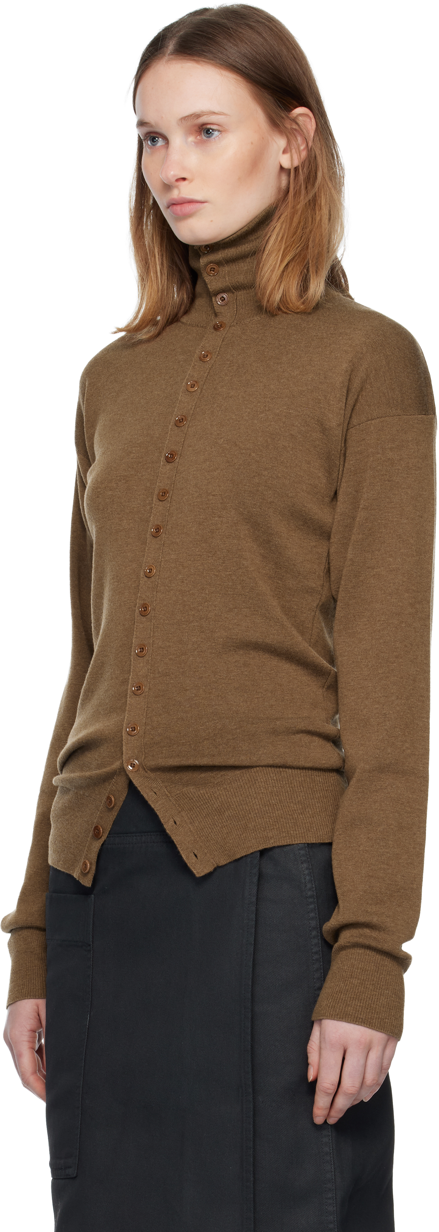 Lemaire Brown Buttoned Fitted Cardigan In Brown