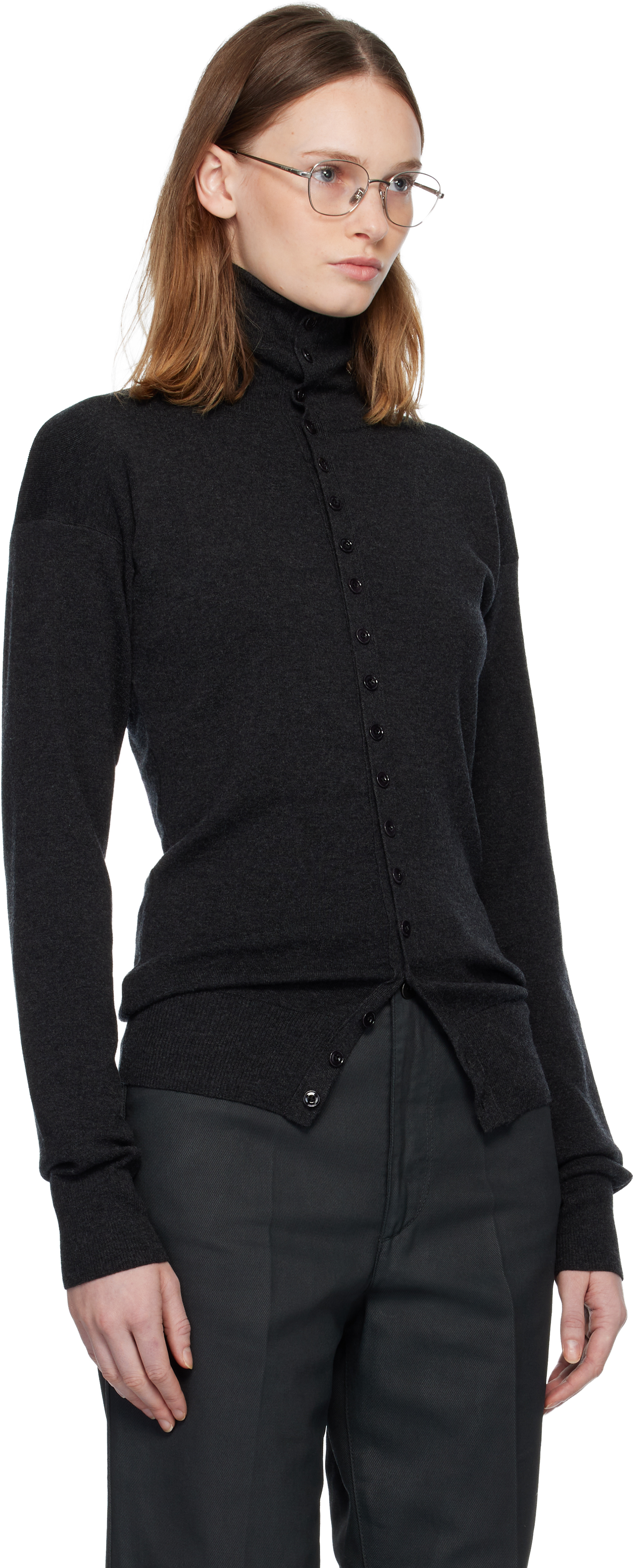 Lemaire Gray Buttoned Fitted Cardigan In Black