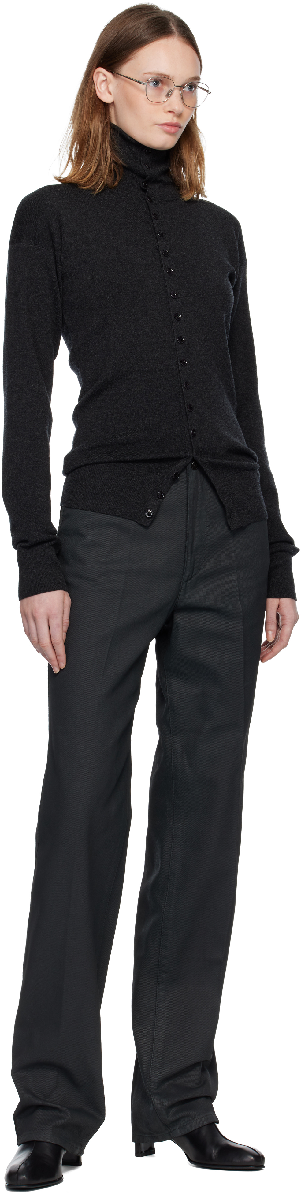 Lemaire Gray Buttoned Fitted Cardigan In Black
