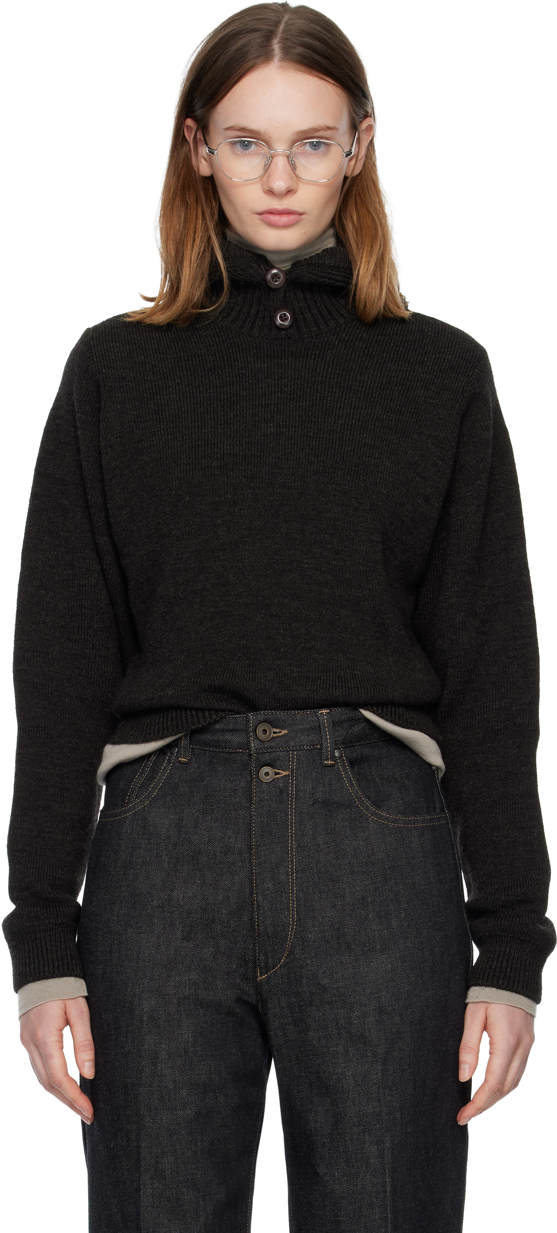 Lemaire Brown Hooded Sweater In Black