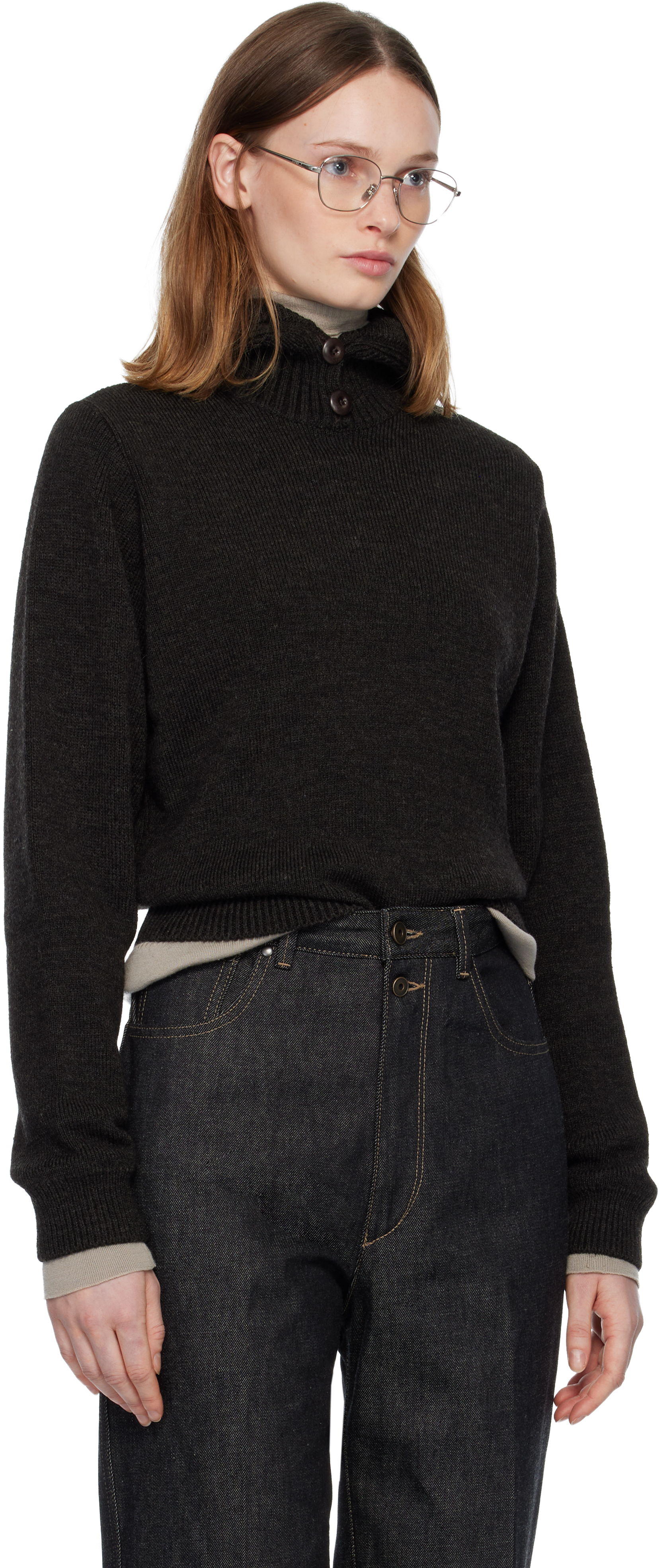Lemaire Brown Hooded Sweater In Black