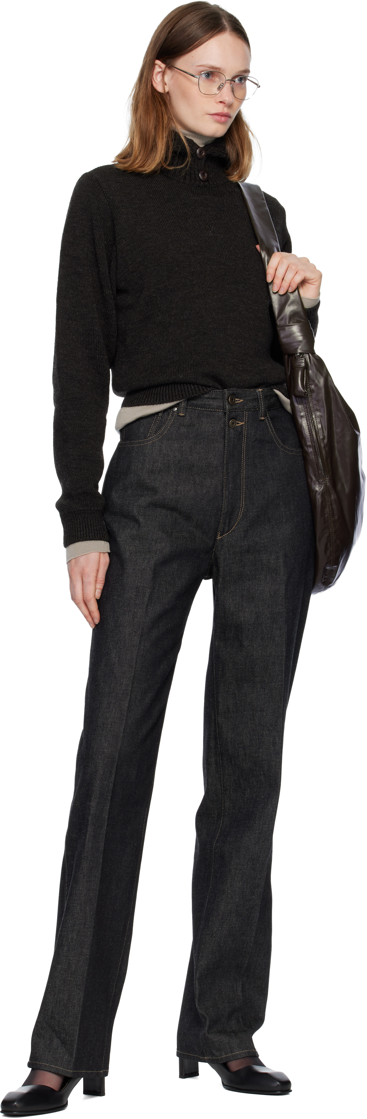 Lemaire Brown Hooded Sweater In Black