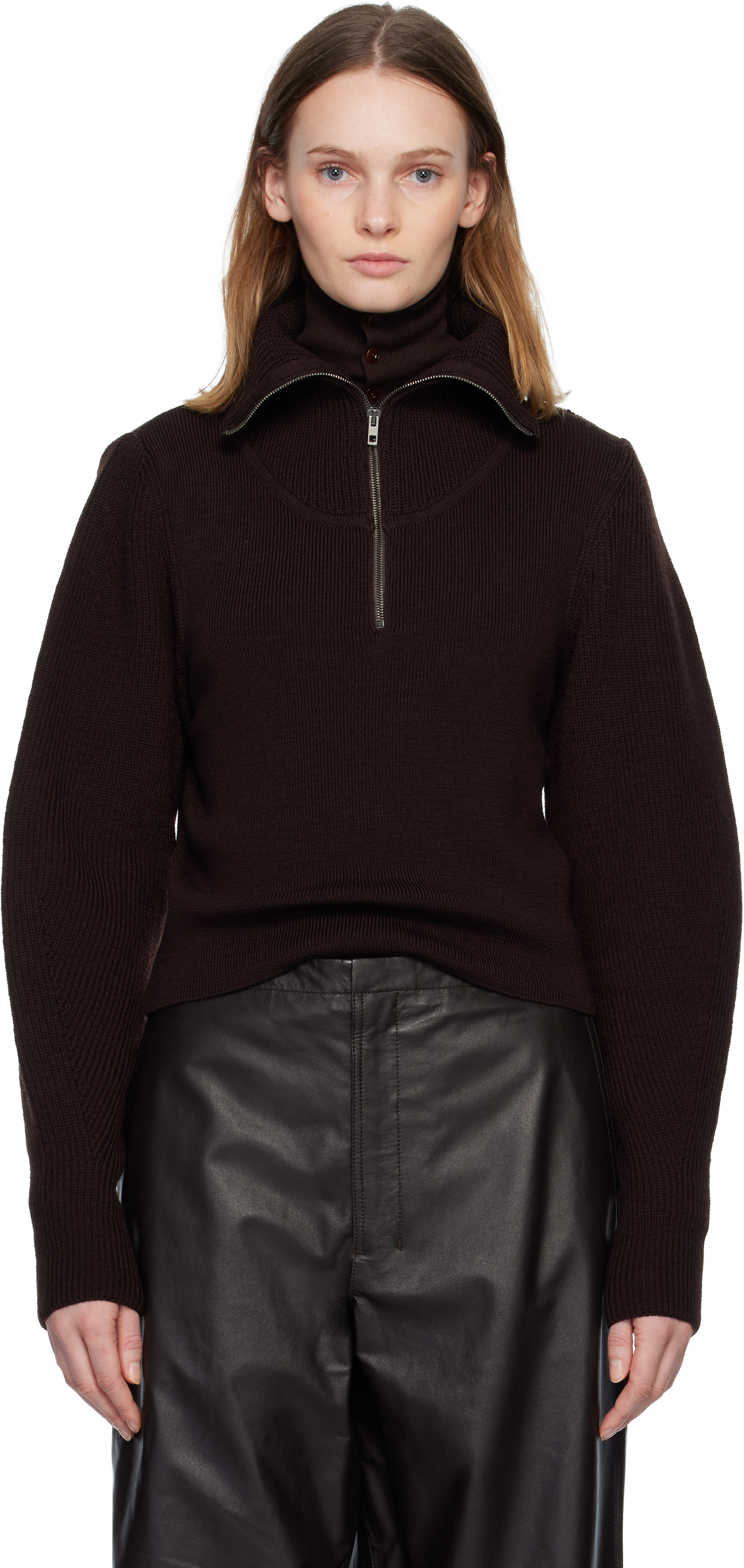 LEMAIRE: Burgundy Zipped Sweater | SSENSE