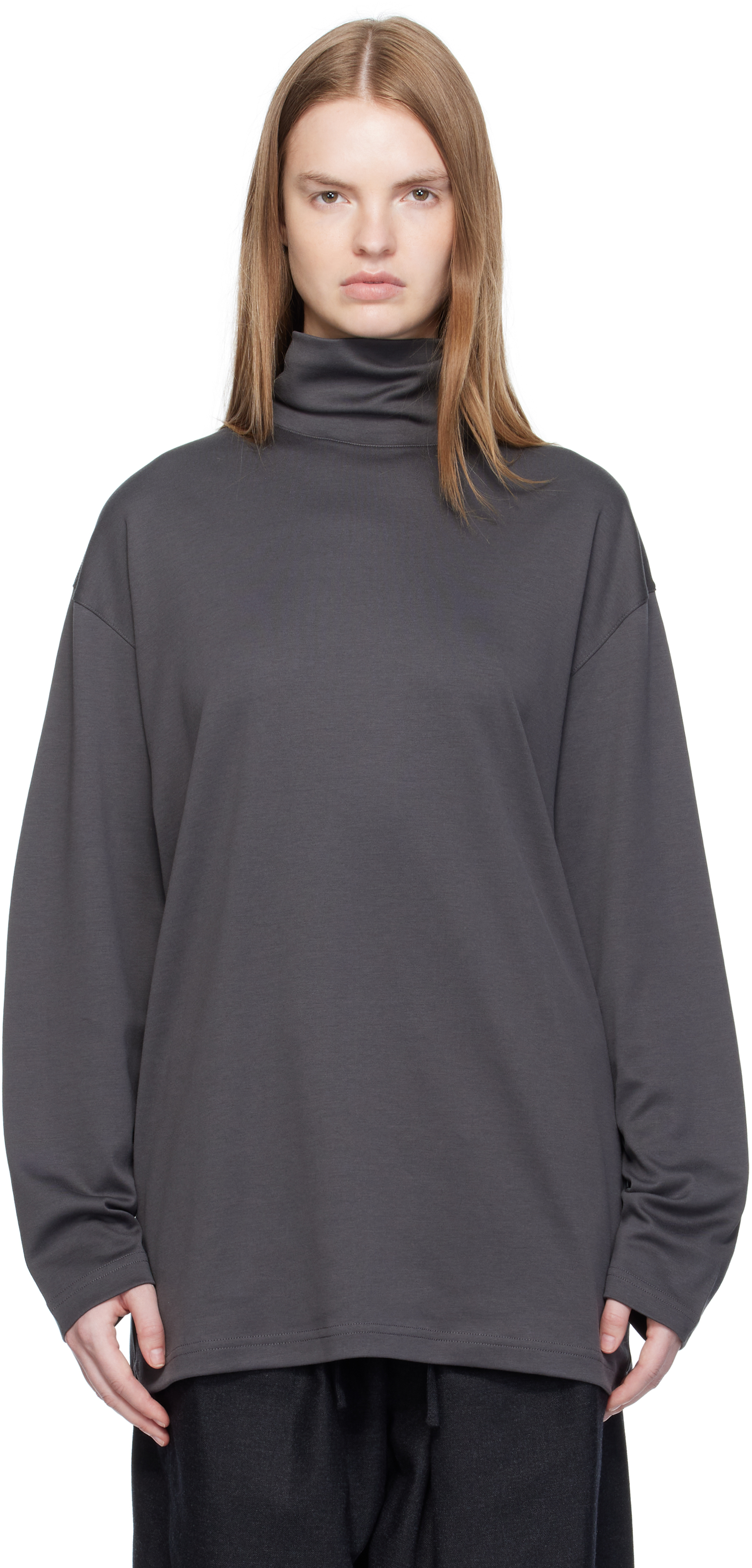 LEMAIRE: Gray Relaxed Mock Neck T-shirt | SSENSE