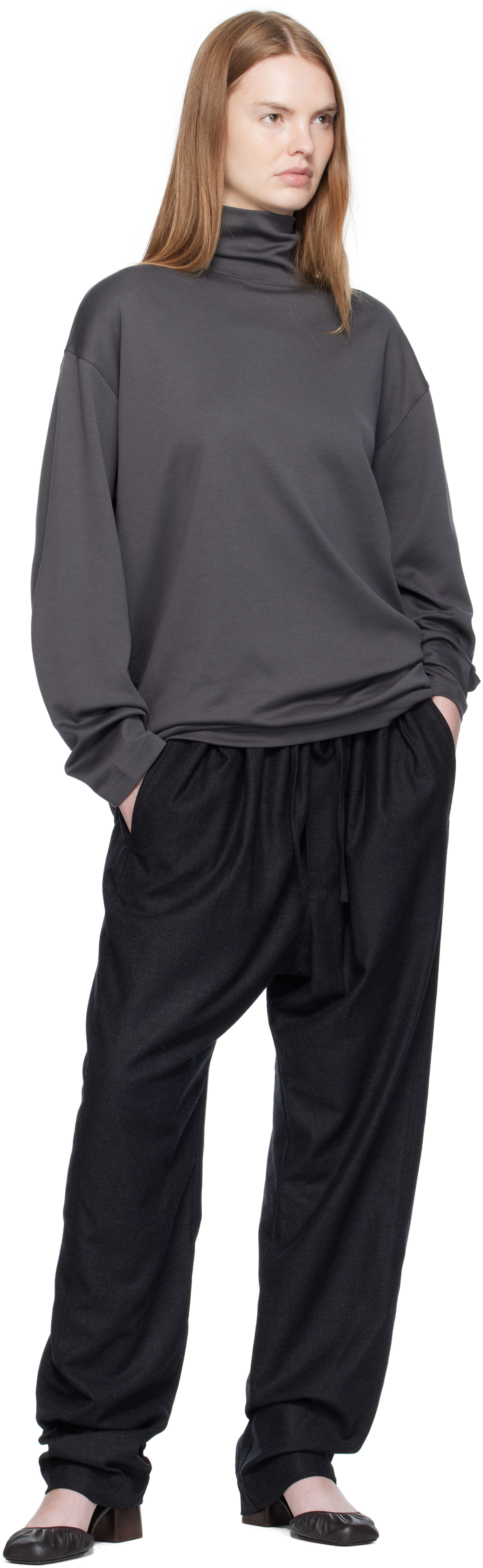 Lemaire Gray Relaxed Mock Neck T-shirt In Gray
