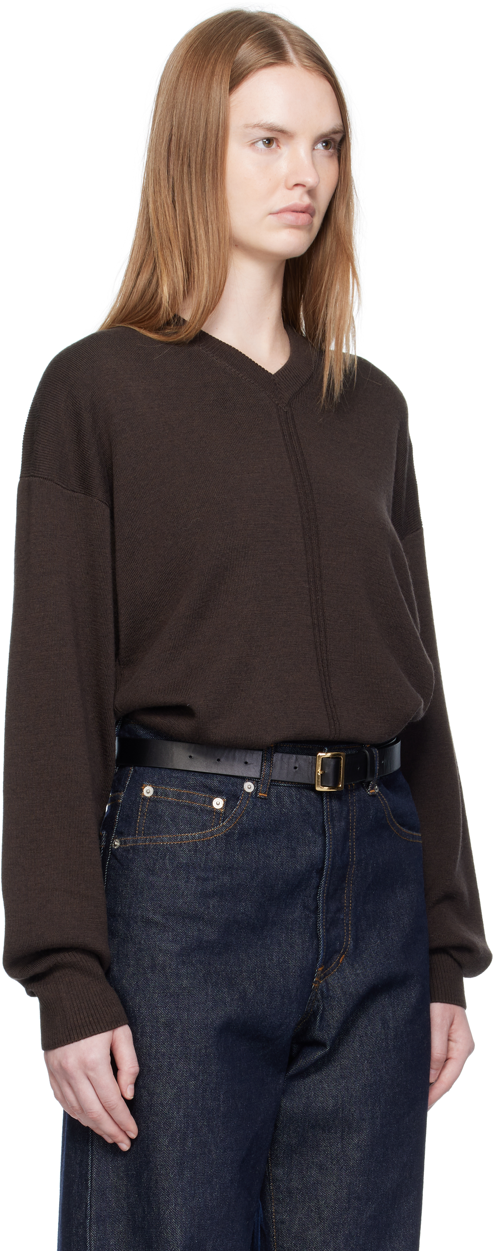 Lemaire Brown V Neck Sweater In Brown