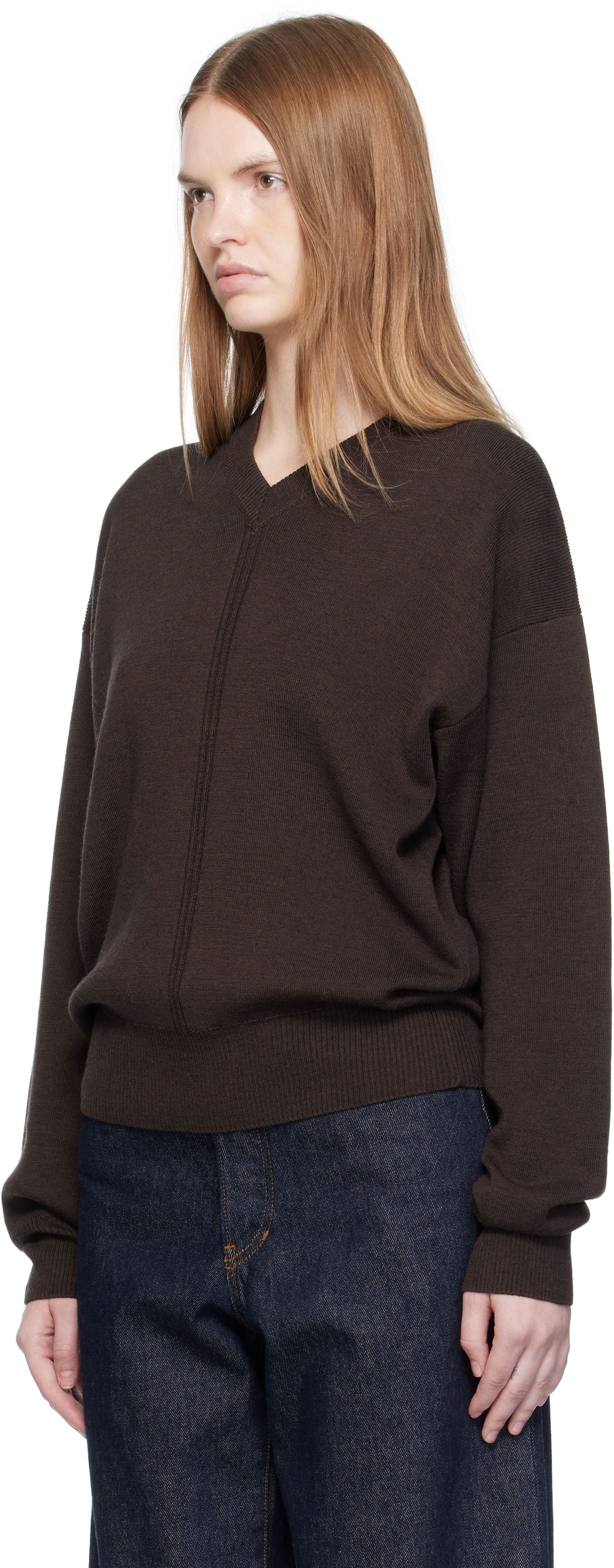 Lemaire Brown V Neck Sweater In Brown