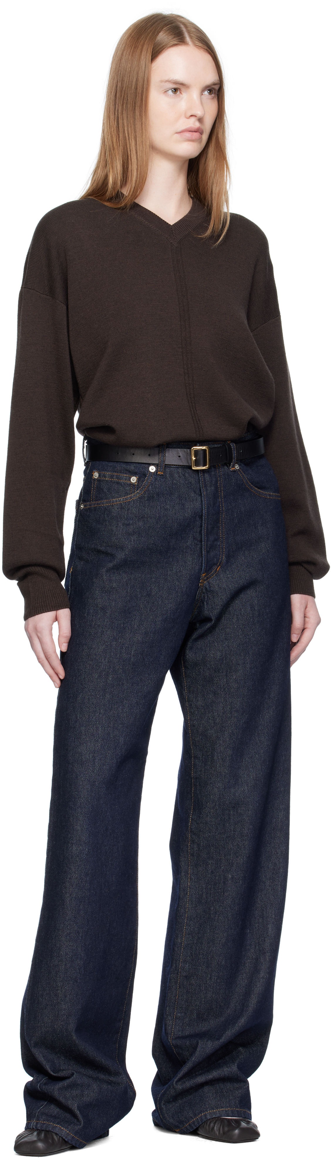 Lemaire Brown V Neck Sweater In Brown