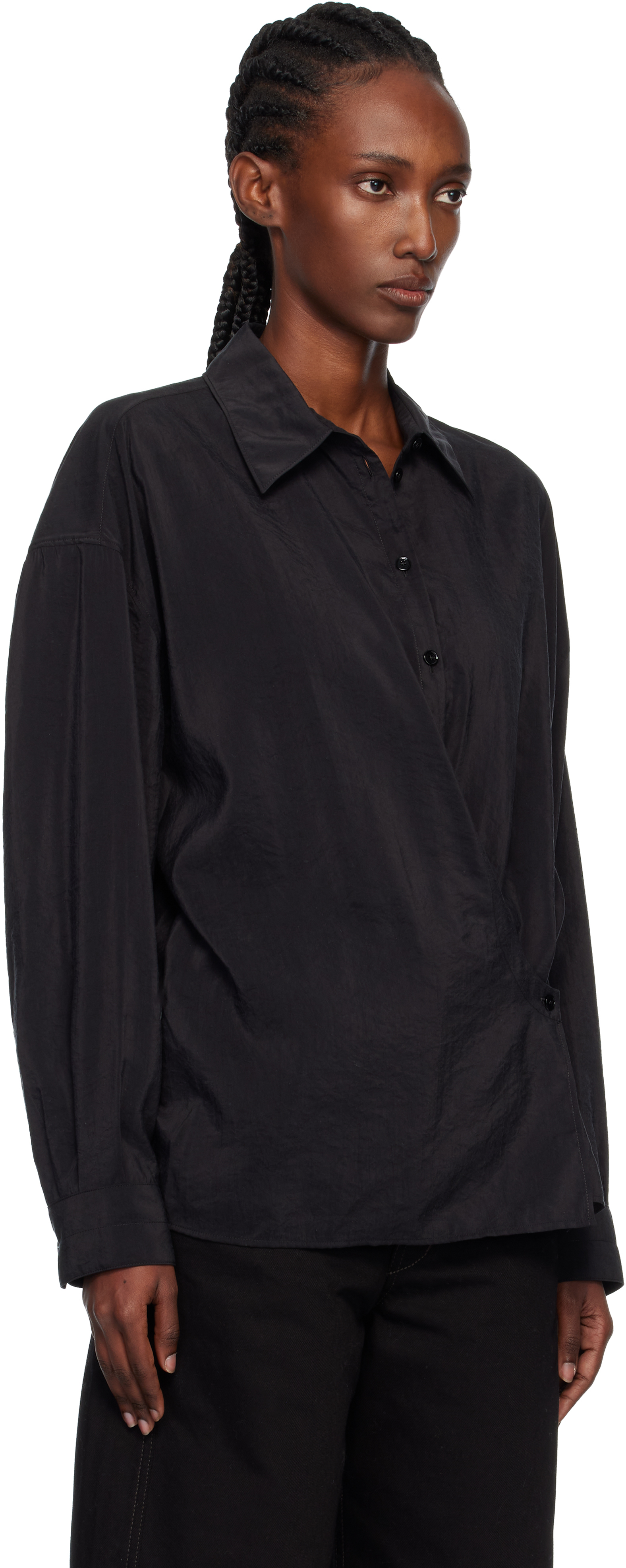 Lemaire Black Straight Collar Twisted Shirt In Black