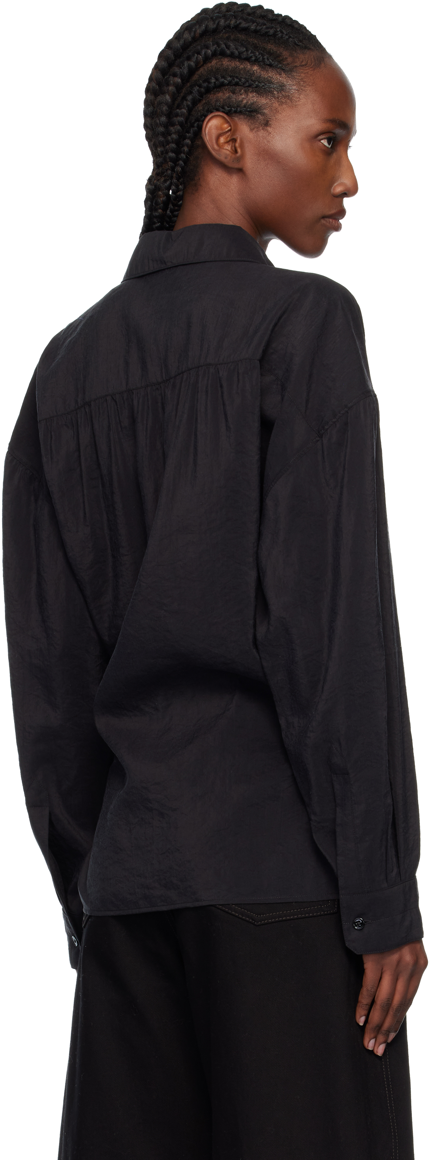 Lemaire Black Straight Collar Twisted Shirt In Black