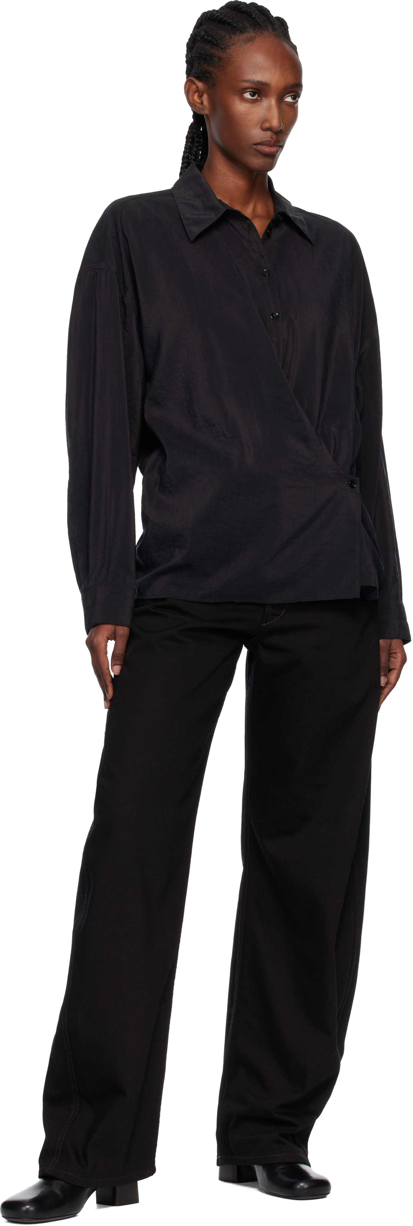Lemaire Black Straight Collar Twisted Shirt In Black