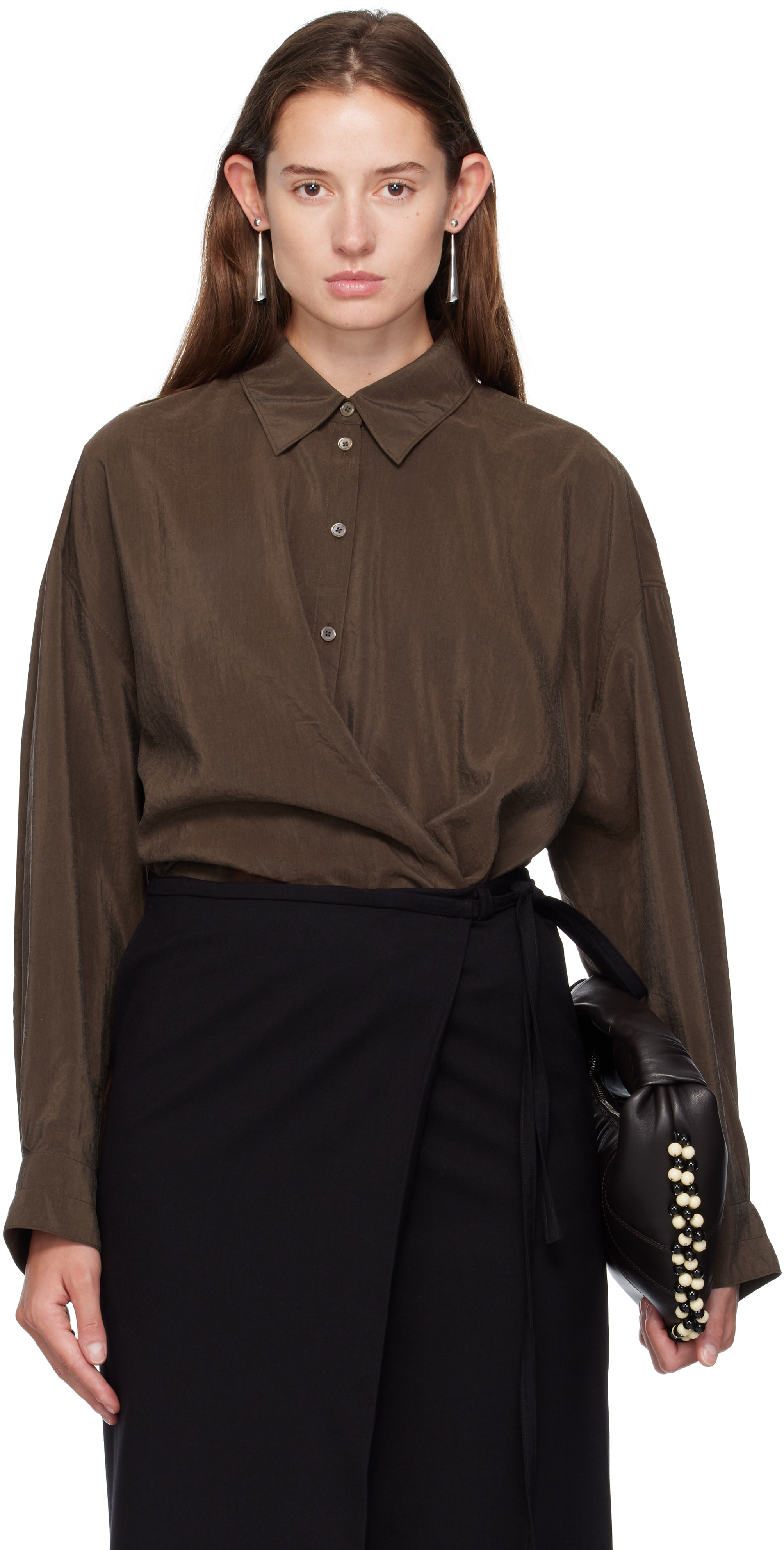 LEMAIRE: Brown Straight Collar Twisted Shirt | SSENSE