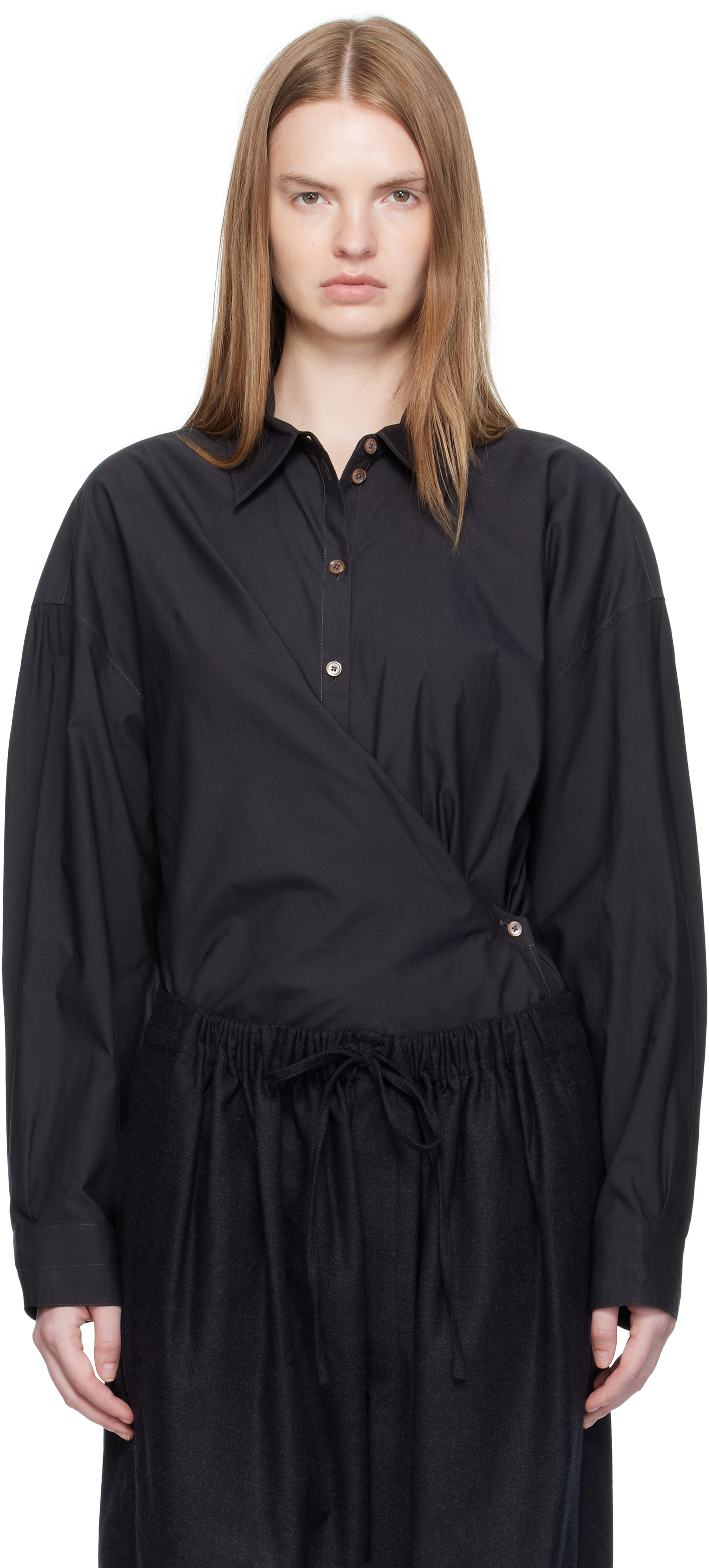 Lemaire Straight Collar Twisted Shirt In Black