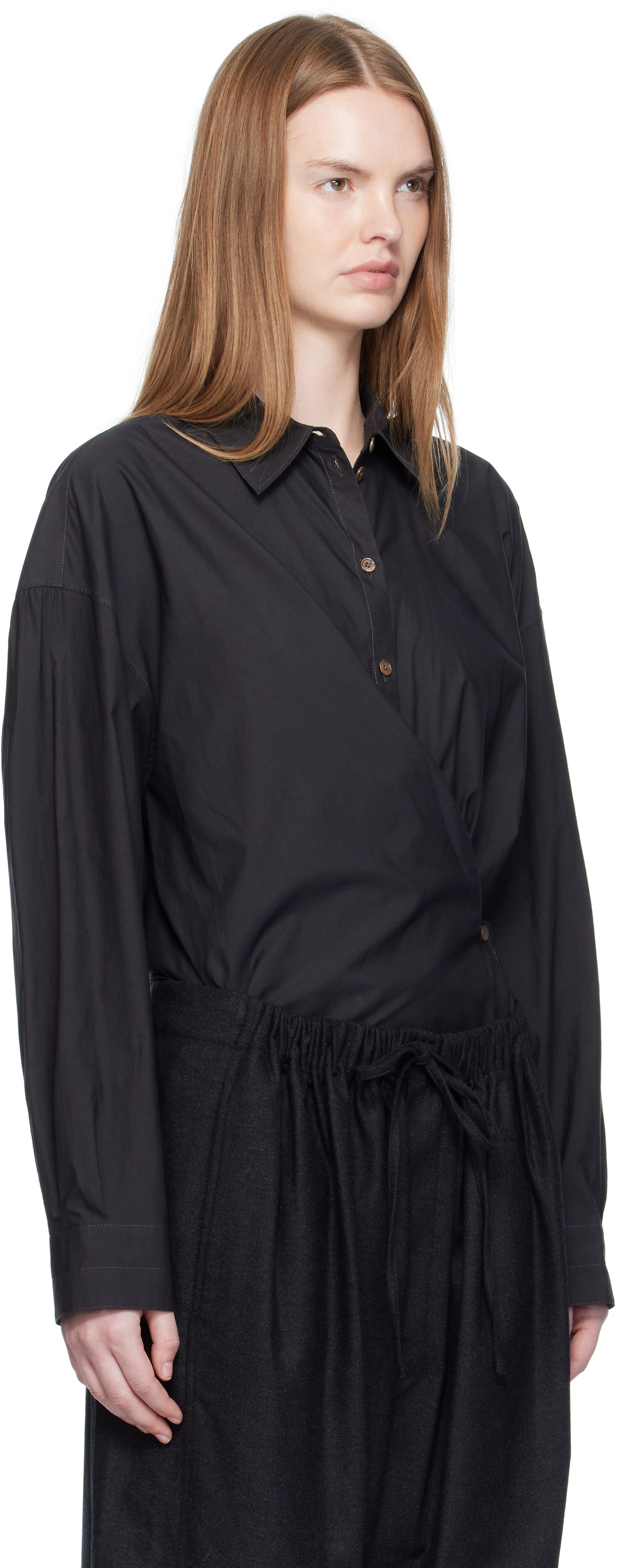 Lemaire Straight Collar Twisted Shirt In Black