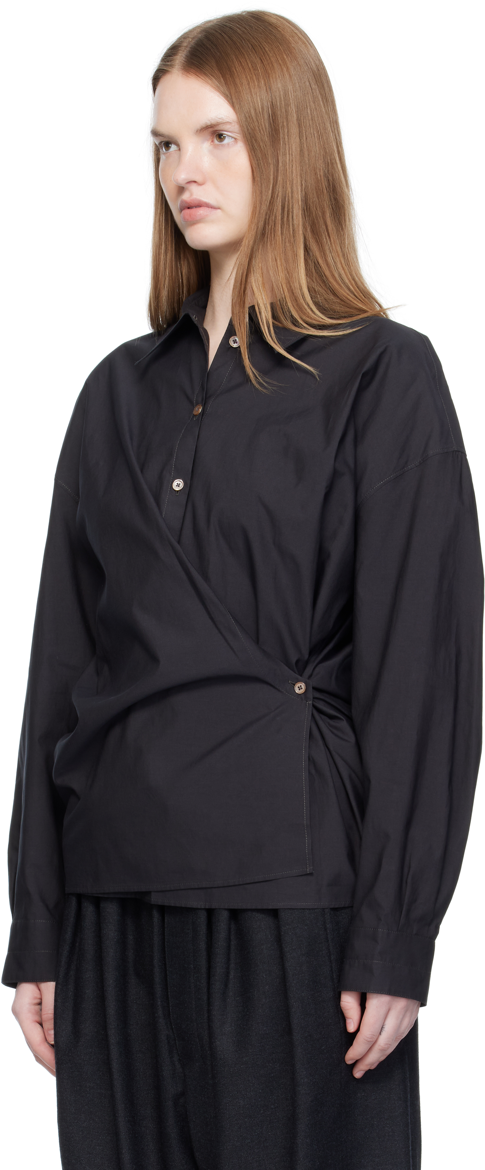 Lemaire Straight Collar Twisted Shirt In Black