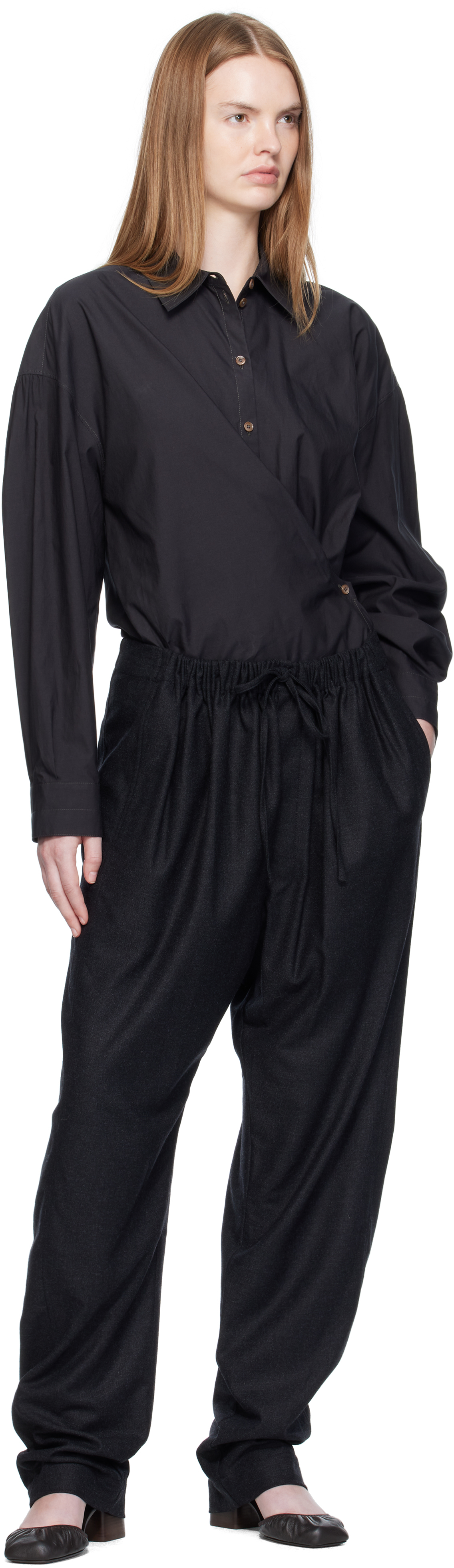 Lemaire Straight Collar Twisted Shirt In Black