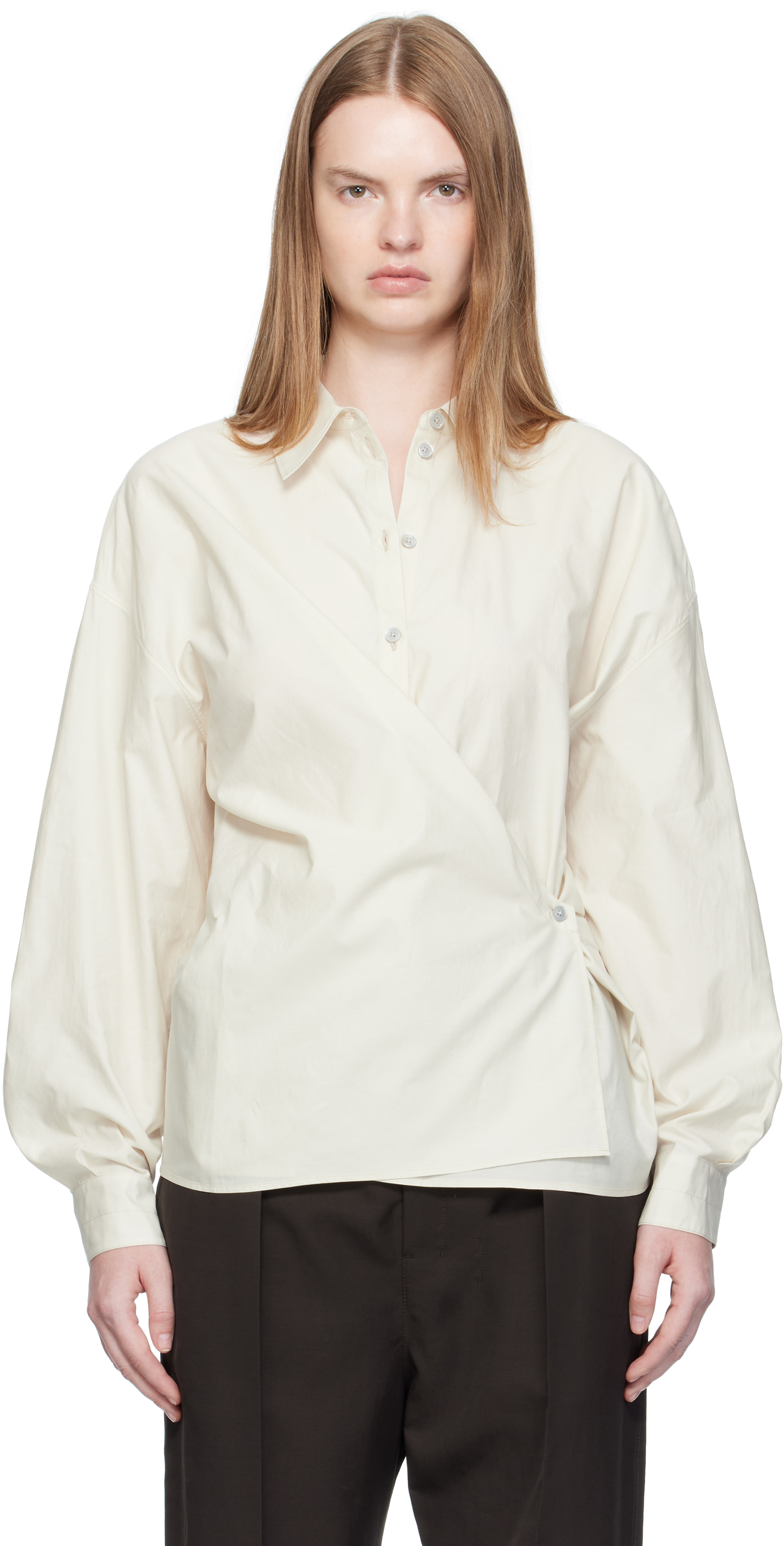 Lemaire Off-white Straight Collar Twisted Shirt In Neutral