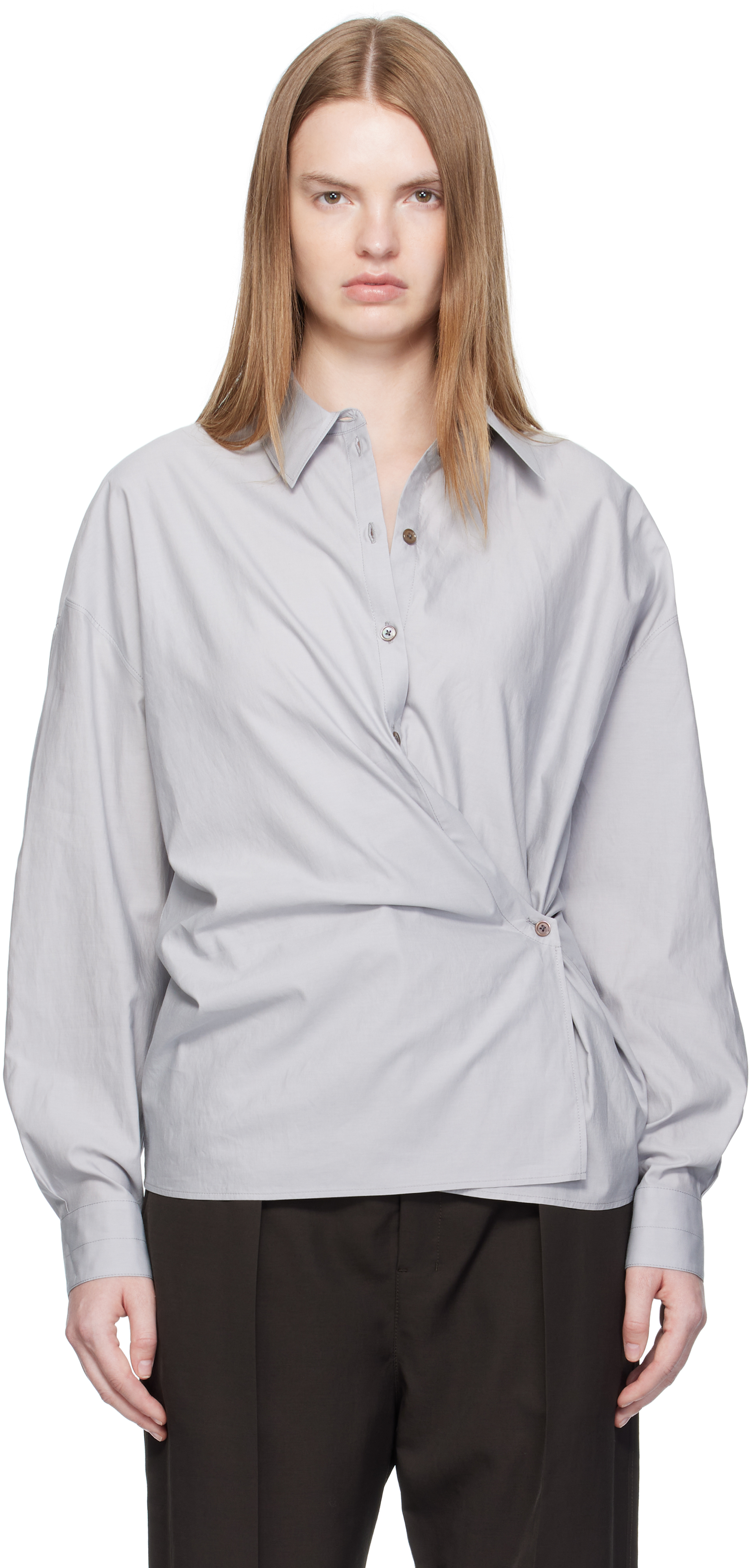 Lemaire Blue Straight Collar Twisted Shirt In Animal Print