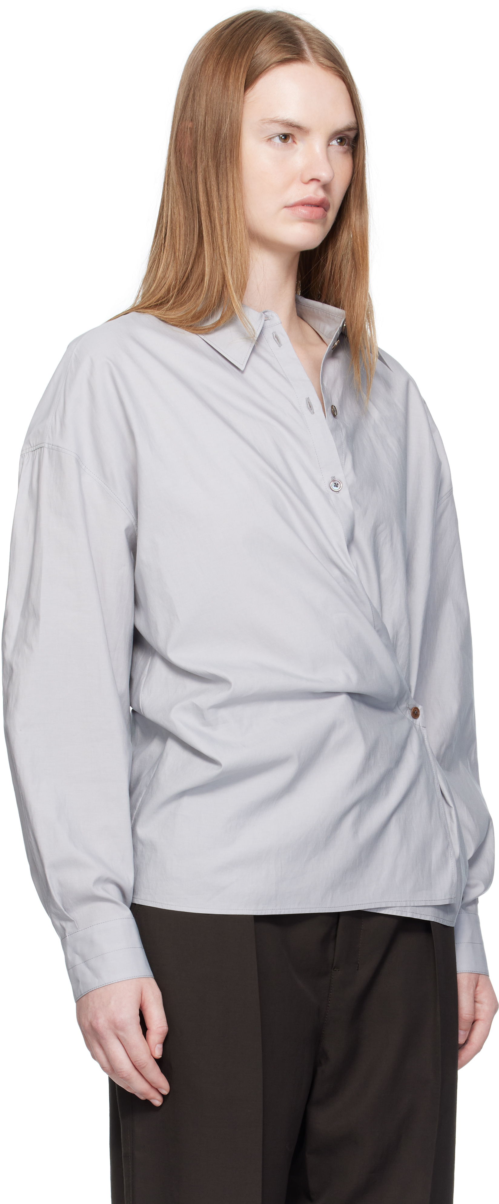 Lemaire Blue Straight Collar Twisted Shirt In Animal Print