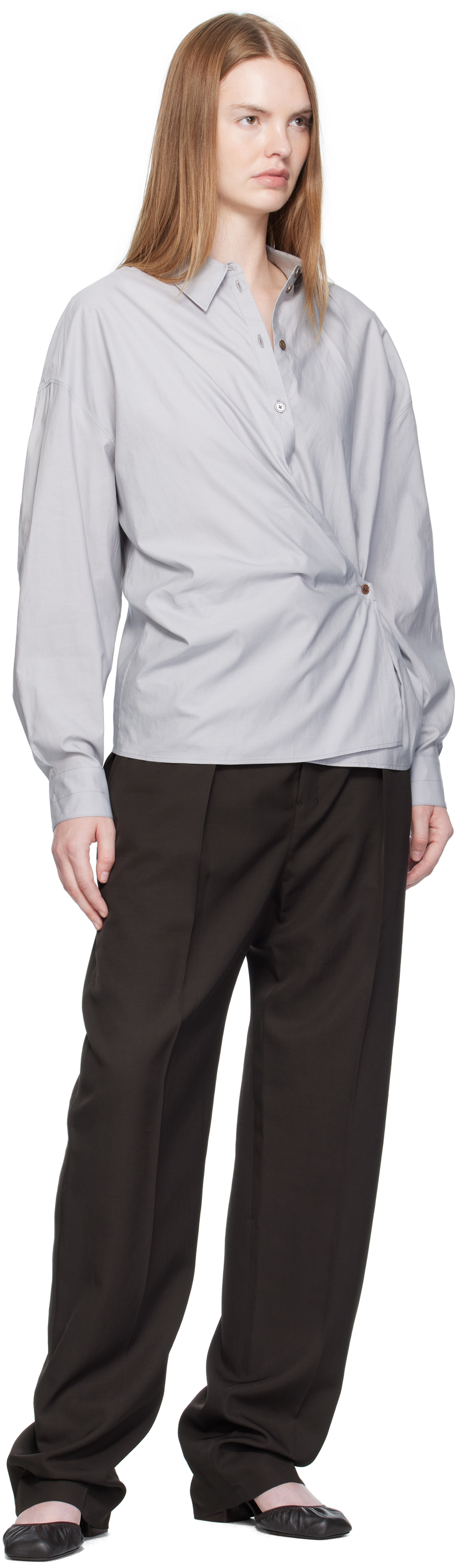 Lemaire Blue Straight Collar Twisted Shirt In Animal Print