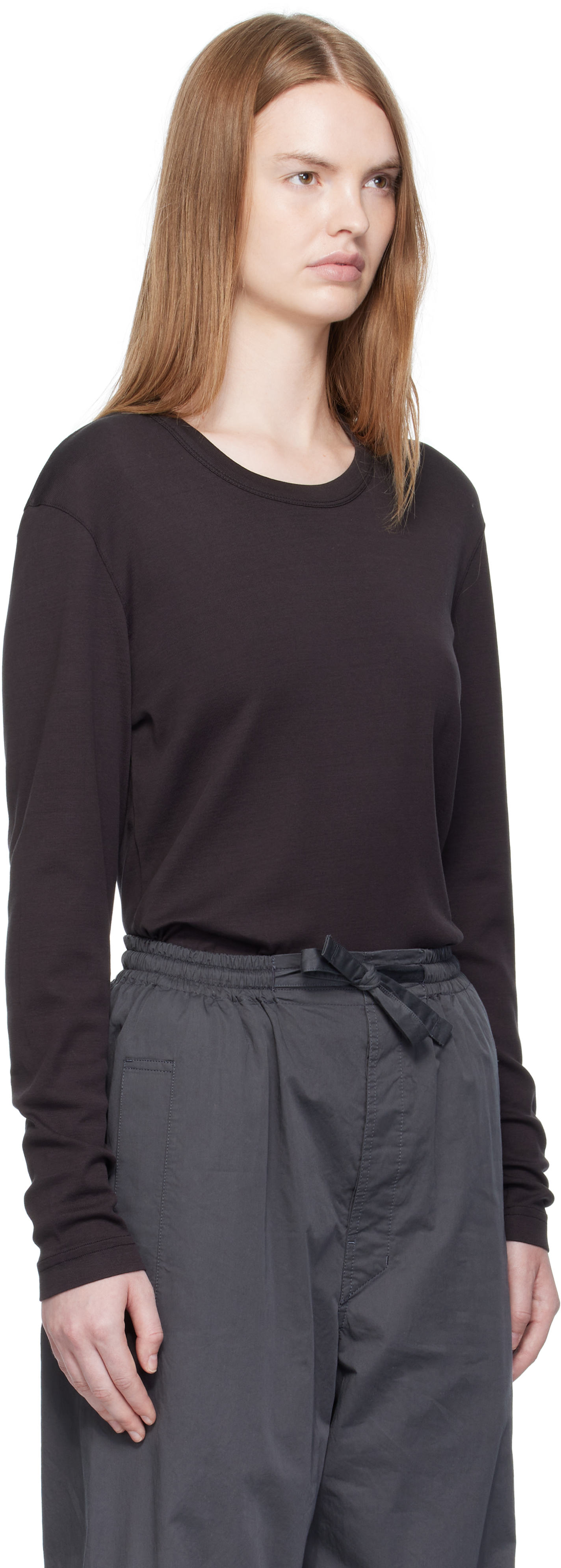 Lemaire Black Rib Long Sleeve T-shirt In Brown