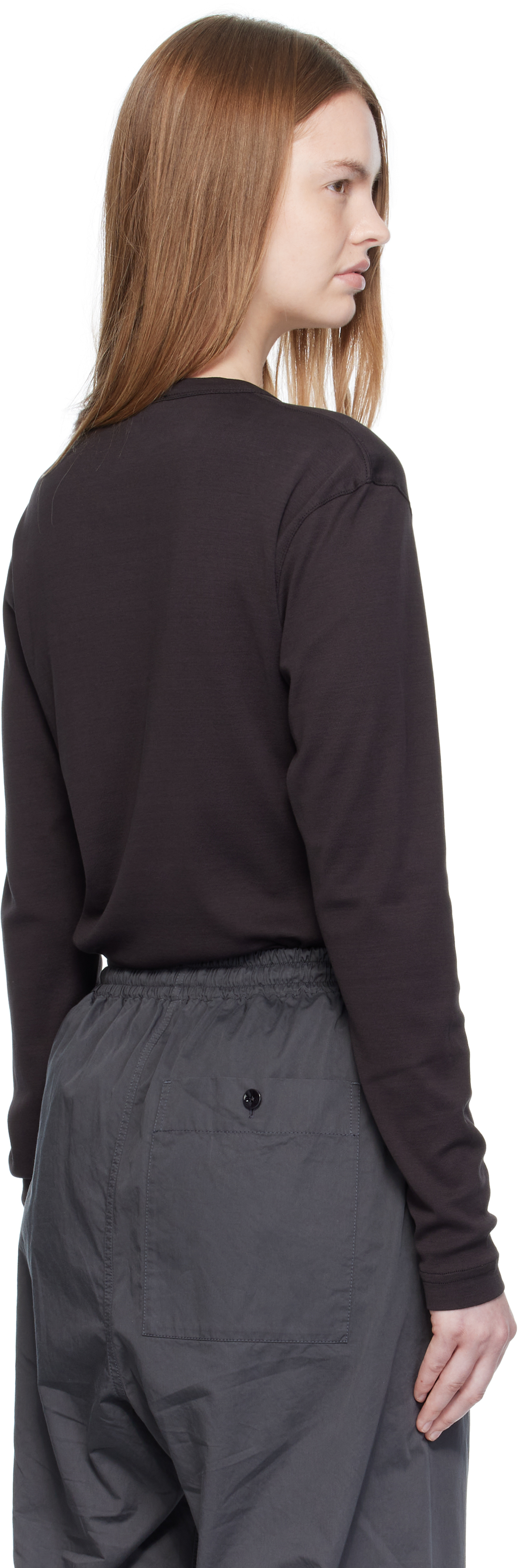 Lemaire Black Rib Long Sleeve T-shirt In Brown