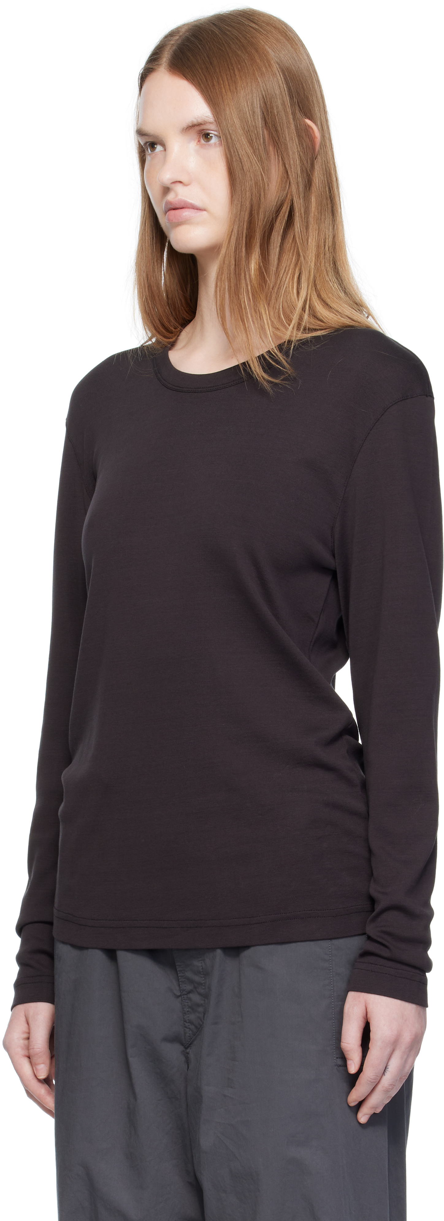 Lemaire Black Rib Long Sleeve T-shirt In Brown