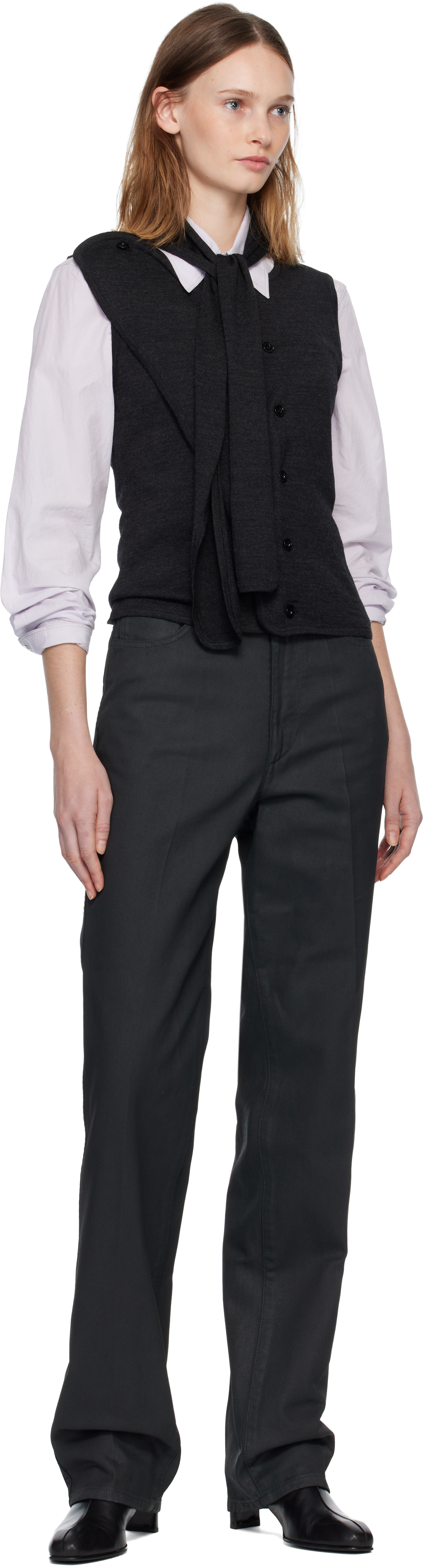 Lemaire Gray Asymmetrical Sleeveless Cardigan In Multi