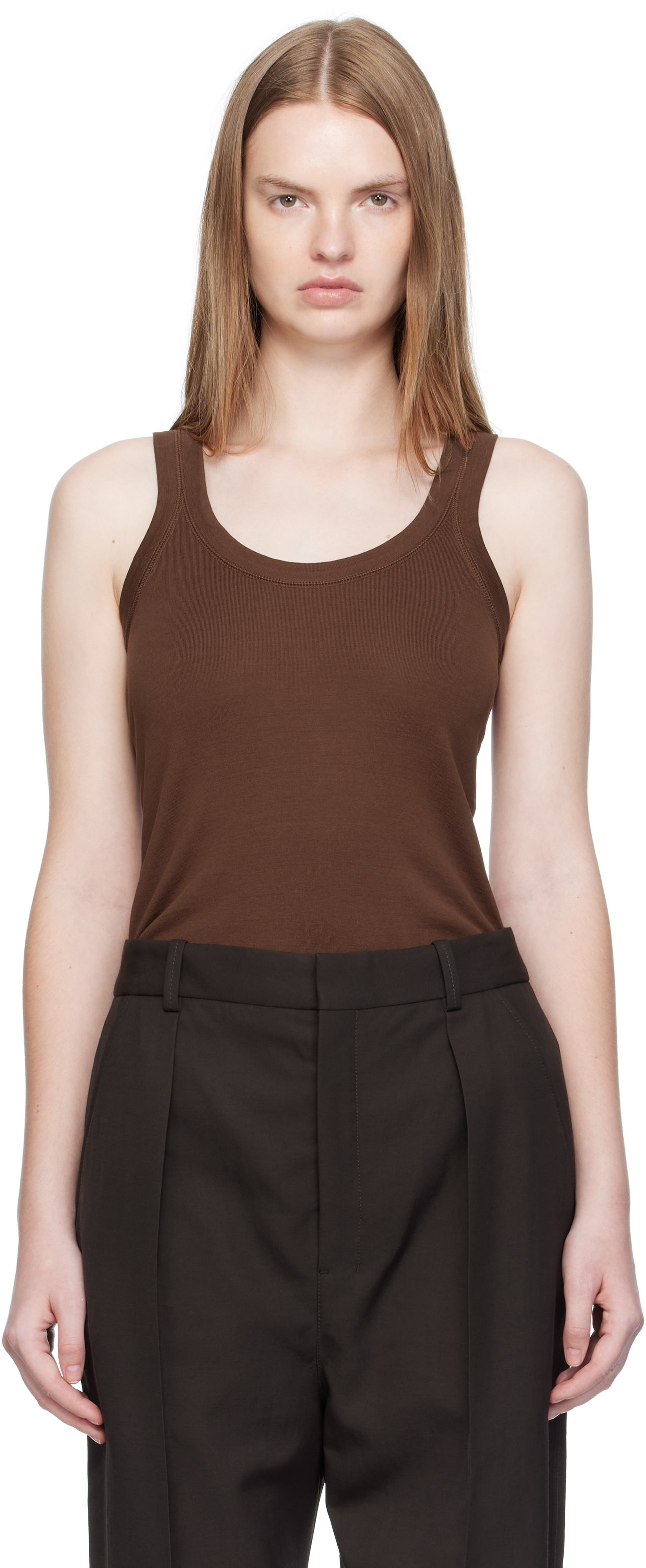 Lemaire Scoop-neck Cotton Tank Top In Brown