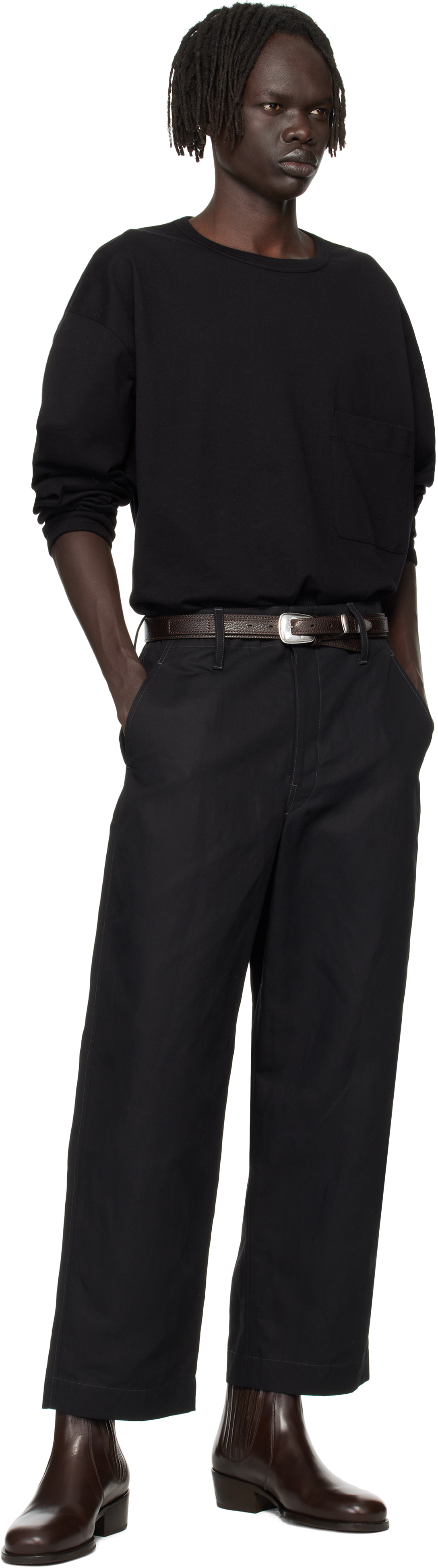 Lemaire Brown Minimal Western Belt In Brown