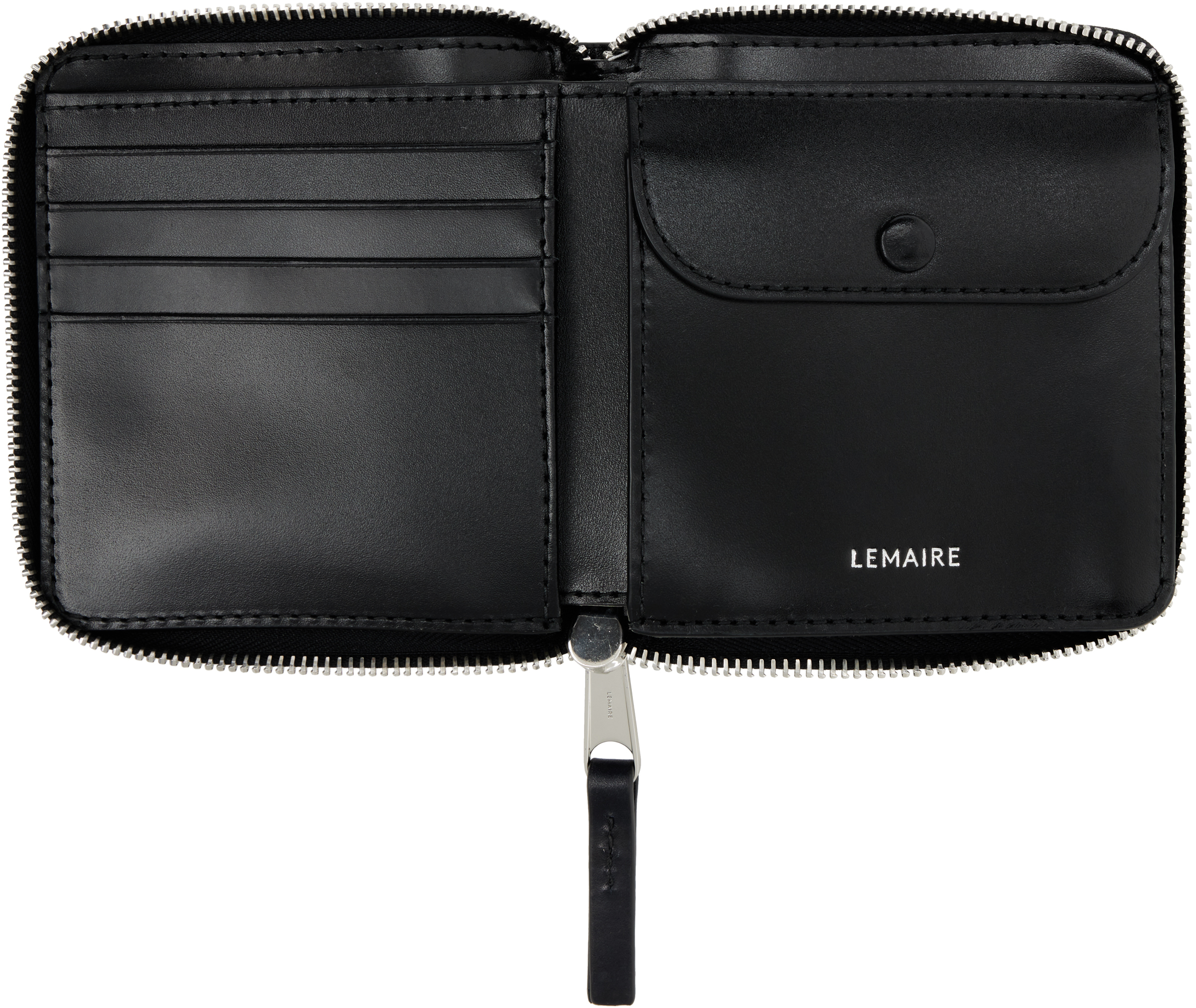 Lemaire Black Patina Zip Compact Bifold Wallet In Black