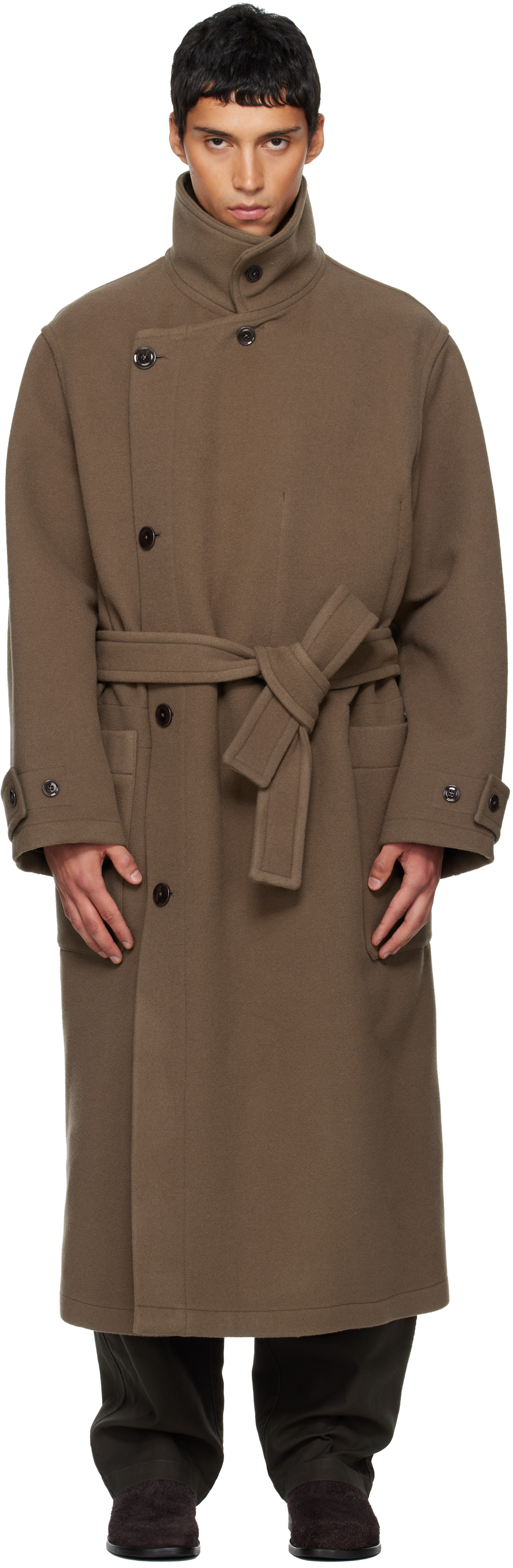 LEMAIRE: Brown Wrap Coat | SSENSE