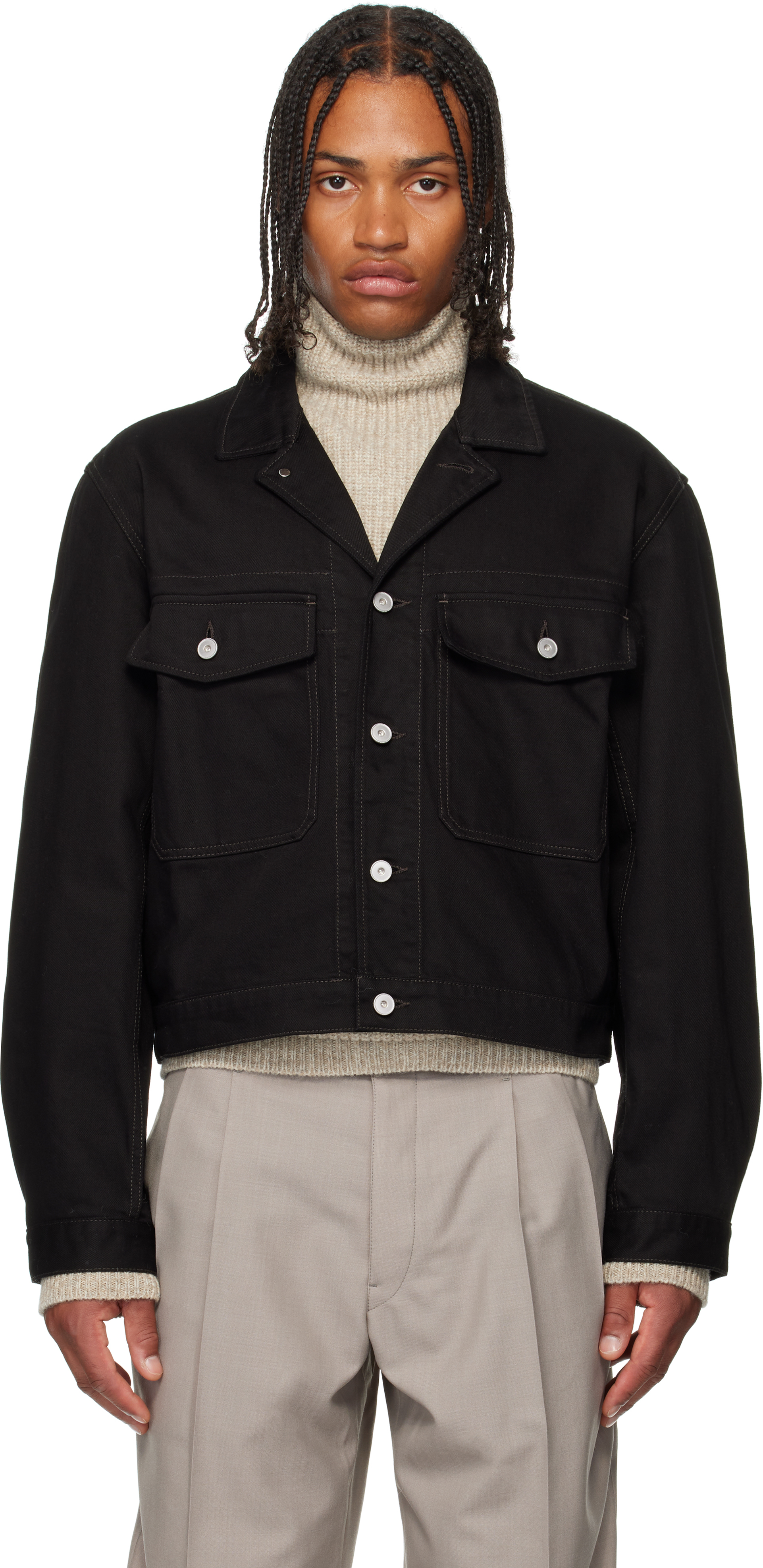 Lemaire Button-fastening Flap-pocket Jacket In Black