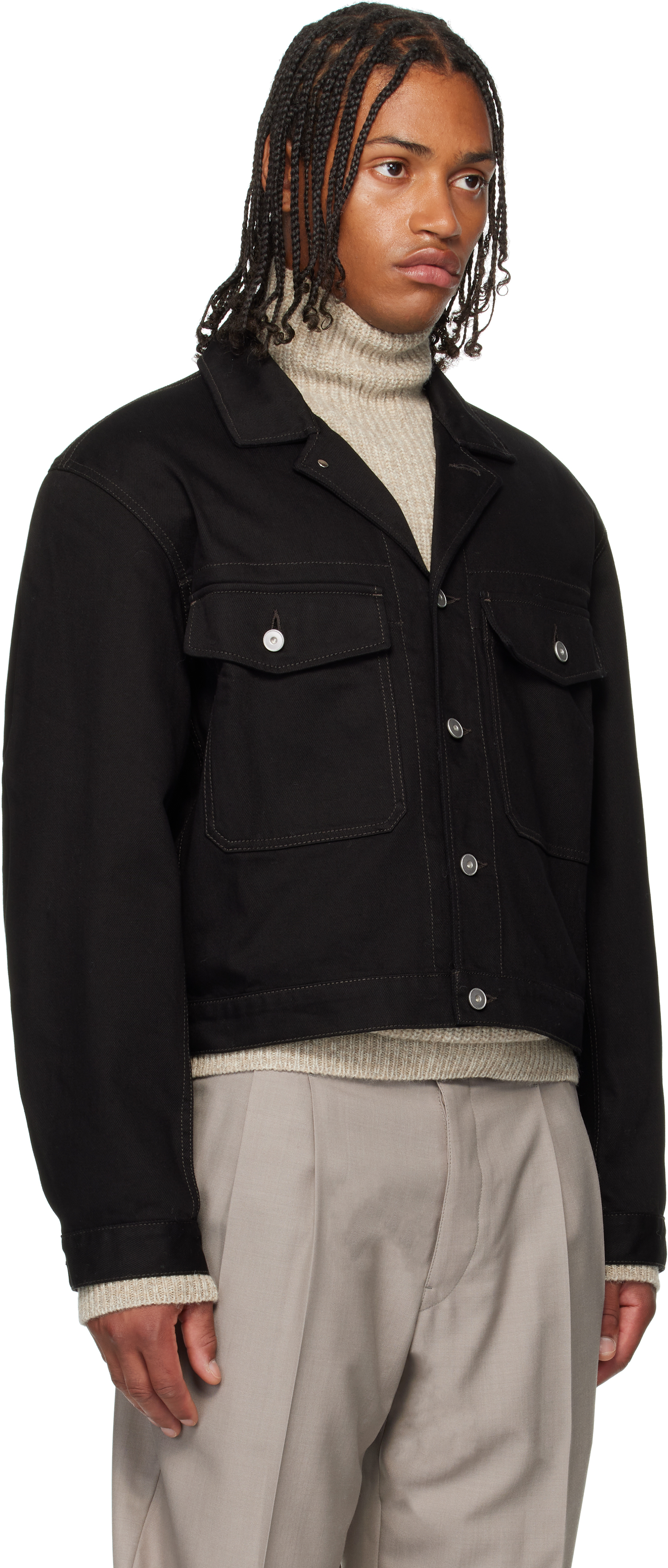 Lemaire Button-fastening Flap-pocket Jacket In Black