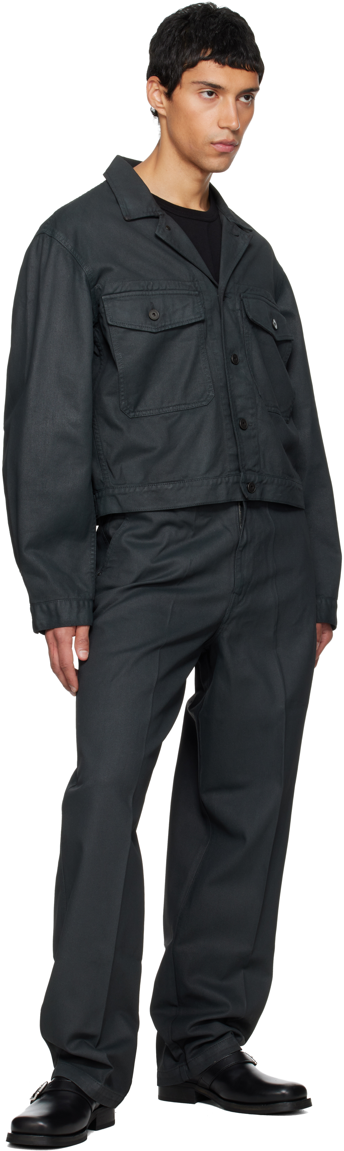 Lemaire Black Trucker Denim Jacket In Blue