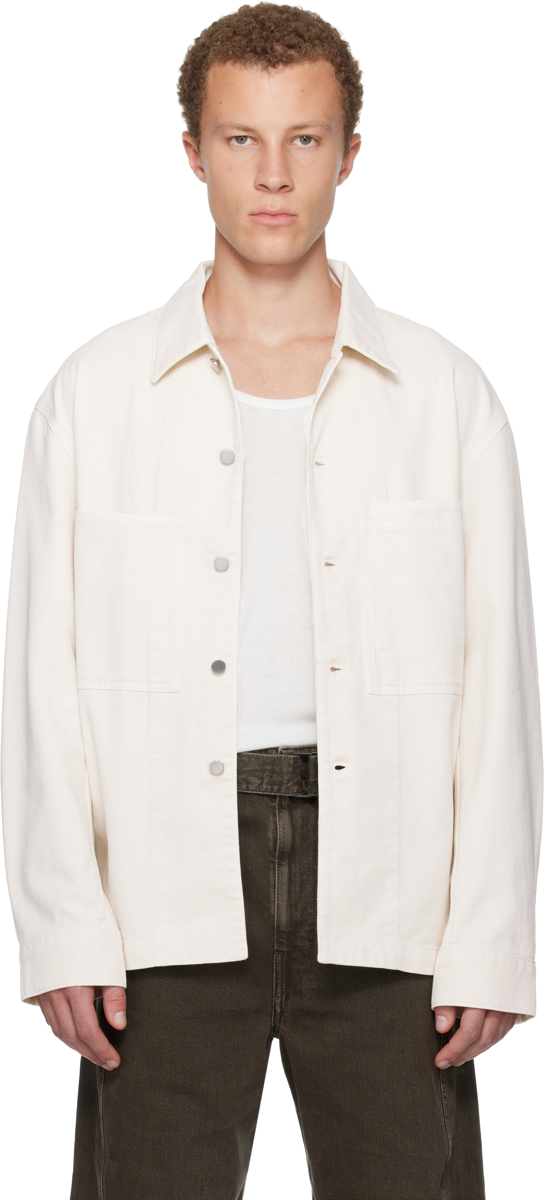 Lemaire Off-white Workwear Denim Overshirt In Animal Print